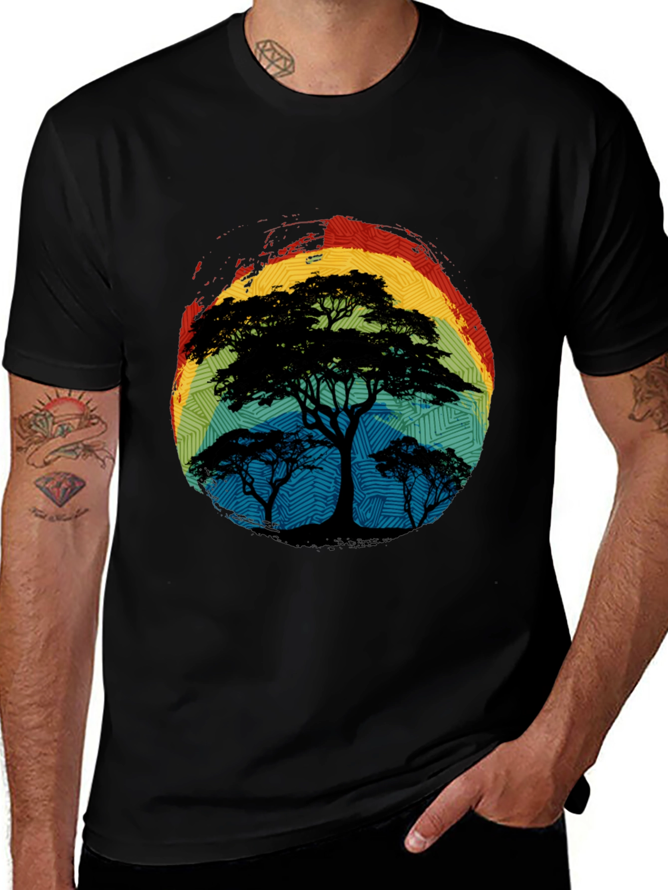 Variant 21 of African Sunset Tree Graphic Tee - Black