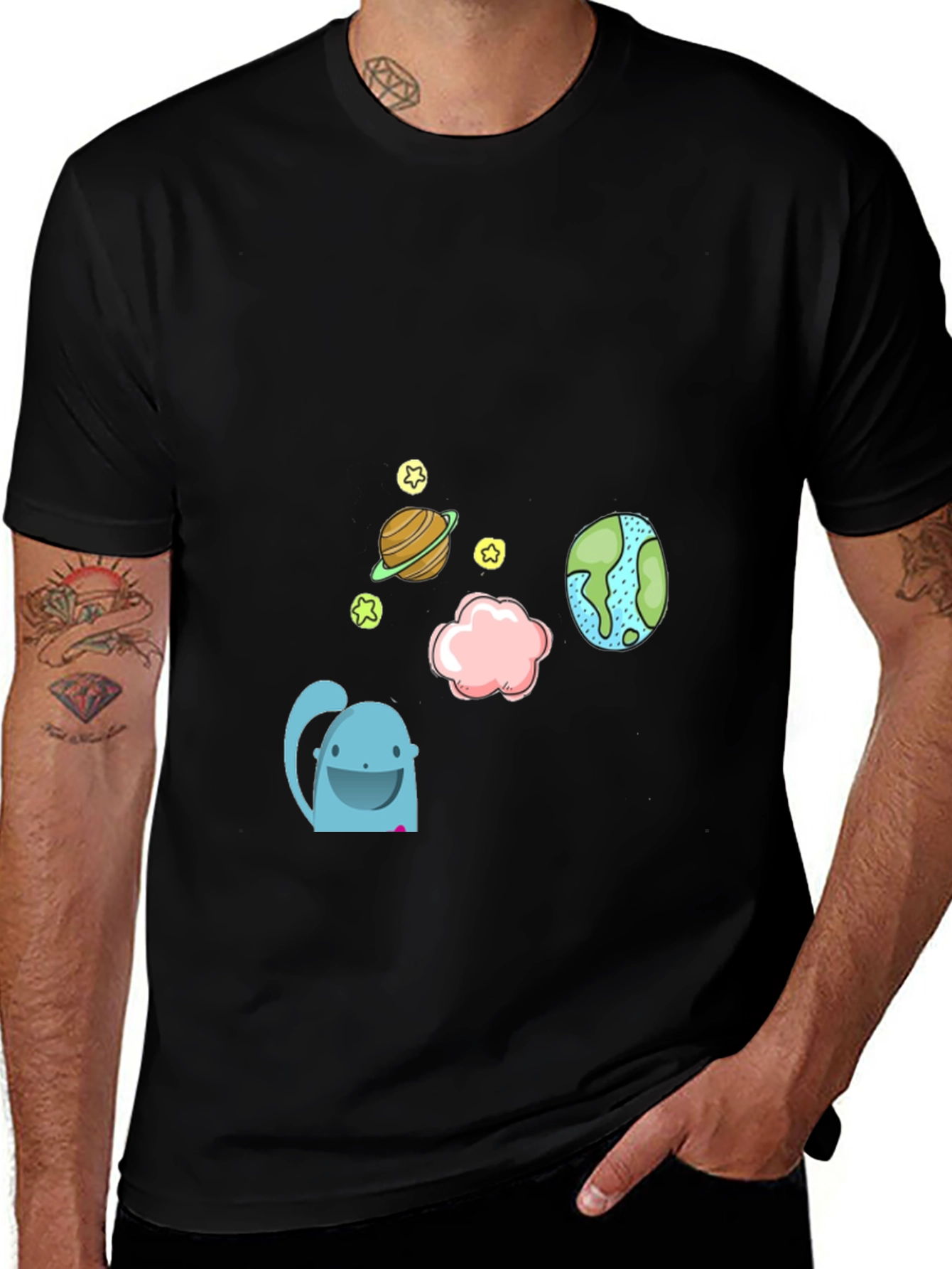 Variant 27 of Cartoon Space Graphic Black T-Shirt