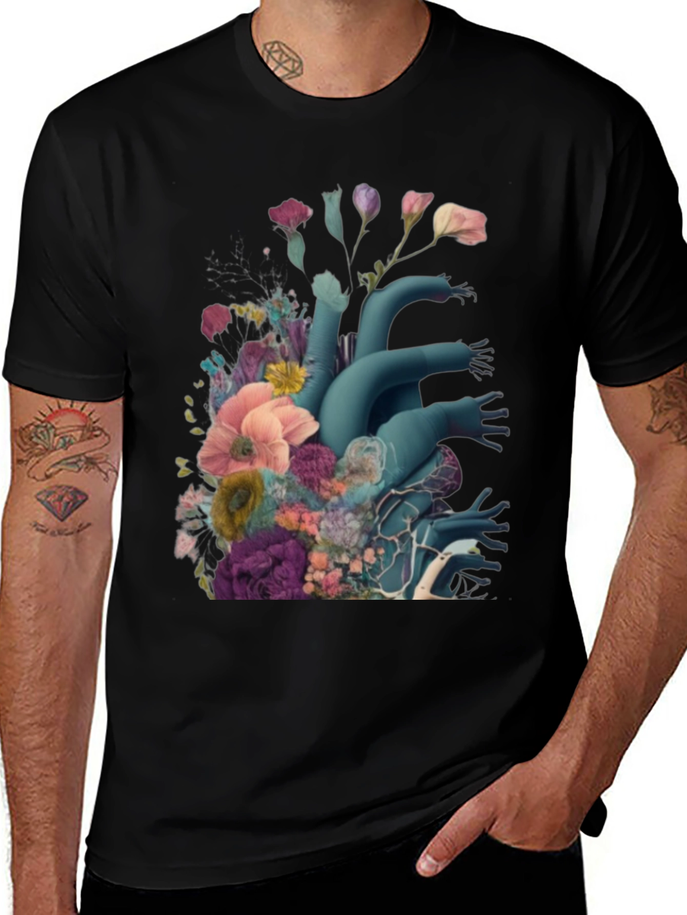 Variant 21 of Floral Heart Graphic Tee - Unique Artistic Design