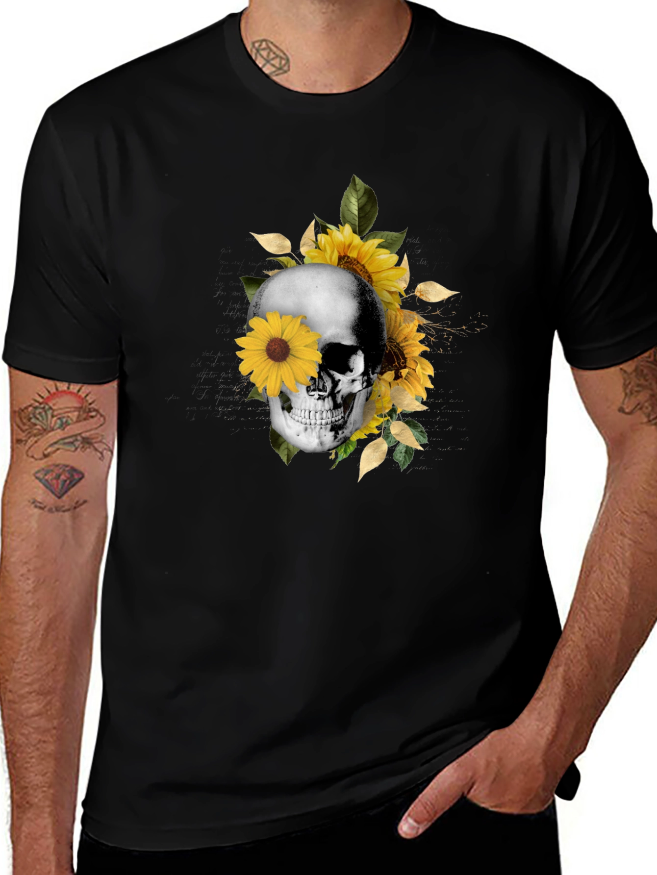 Variant 20 of Skull & Sunflower Graphic Tee - Trendy Casual Wear
