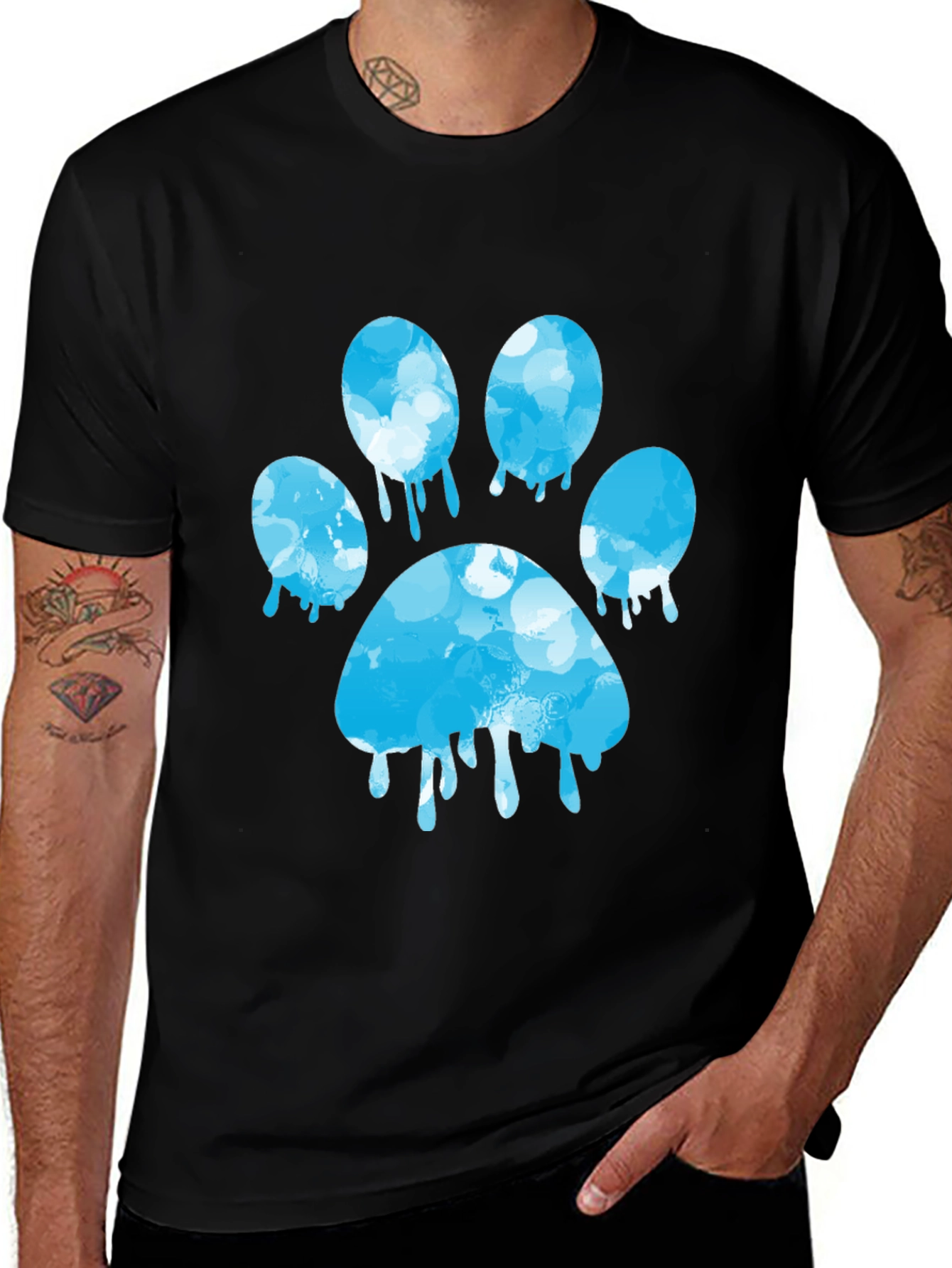 Variant 19 of Paw Print Graphic Tee - Black Cotton Blend T-Shirt