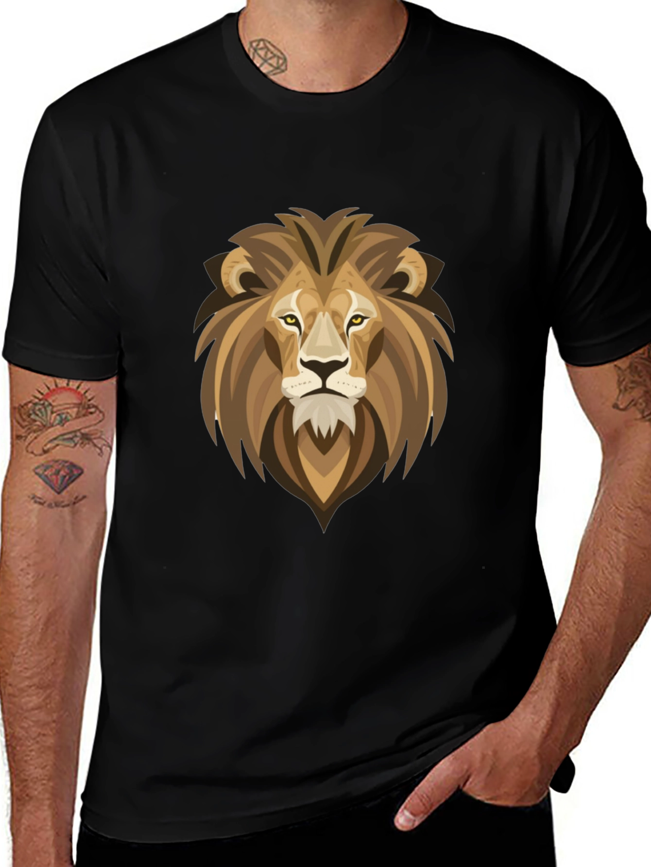 Variant 11 of Lion Head Graphic Black T-Shirt
