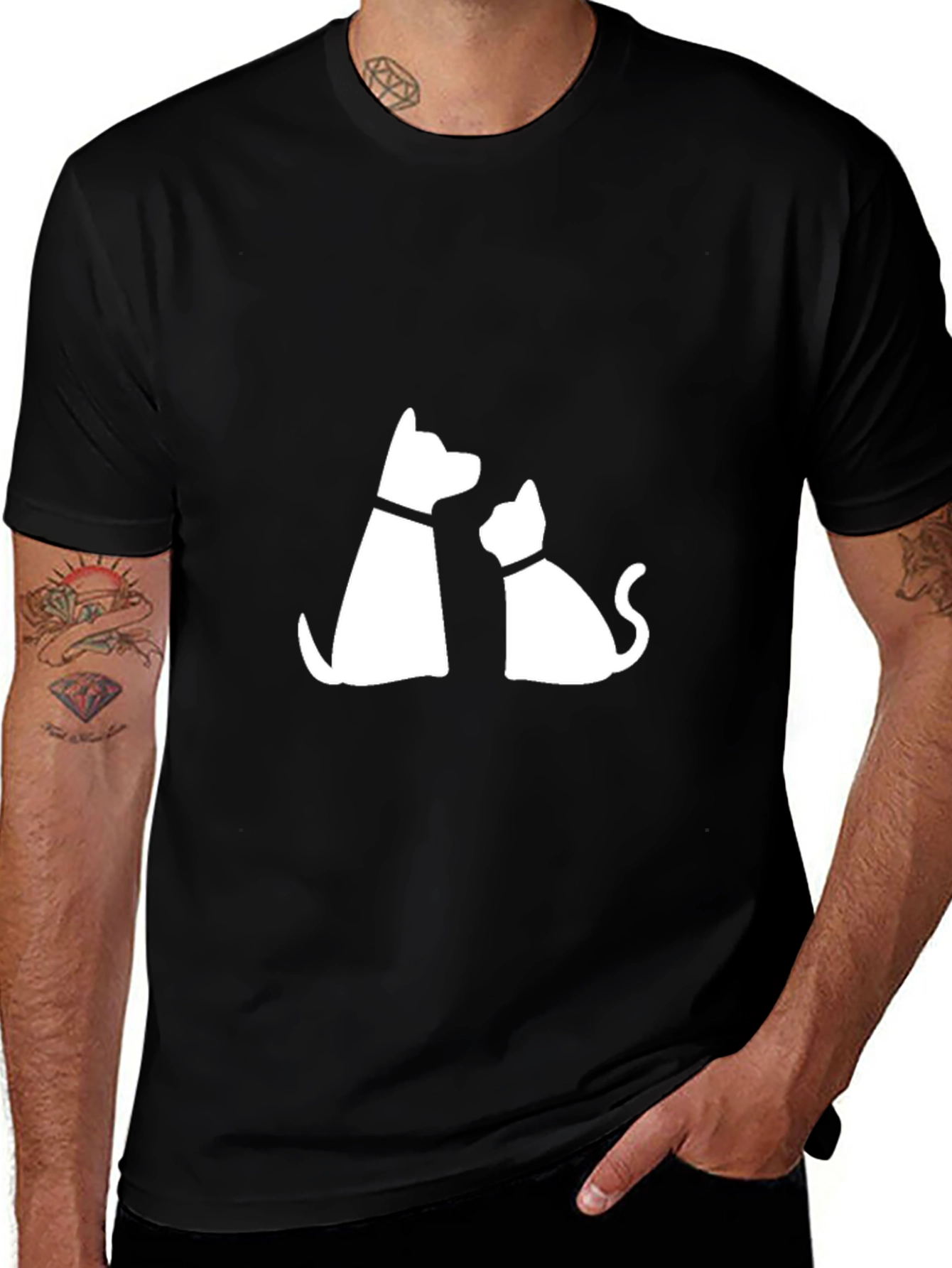 Variant 21 of Dog and Cat Silhouette Black T-Shirt