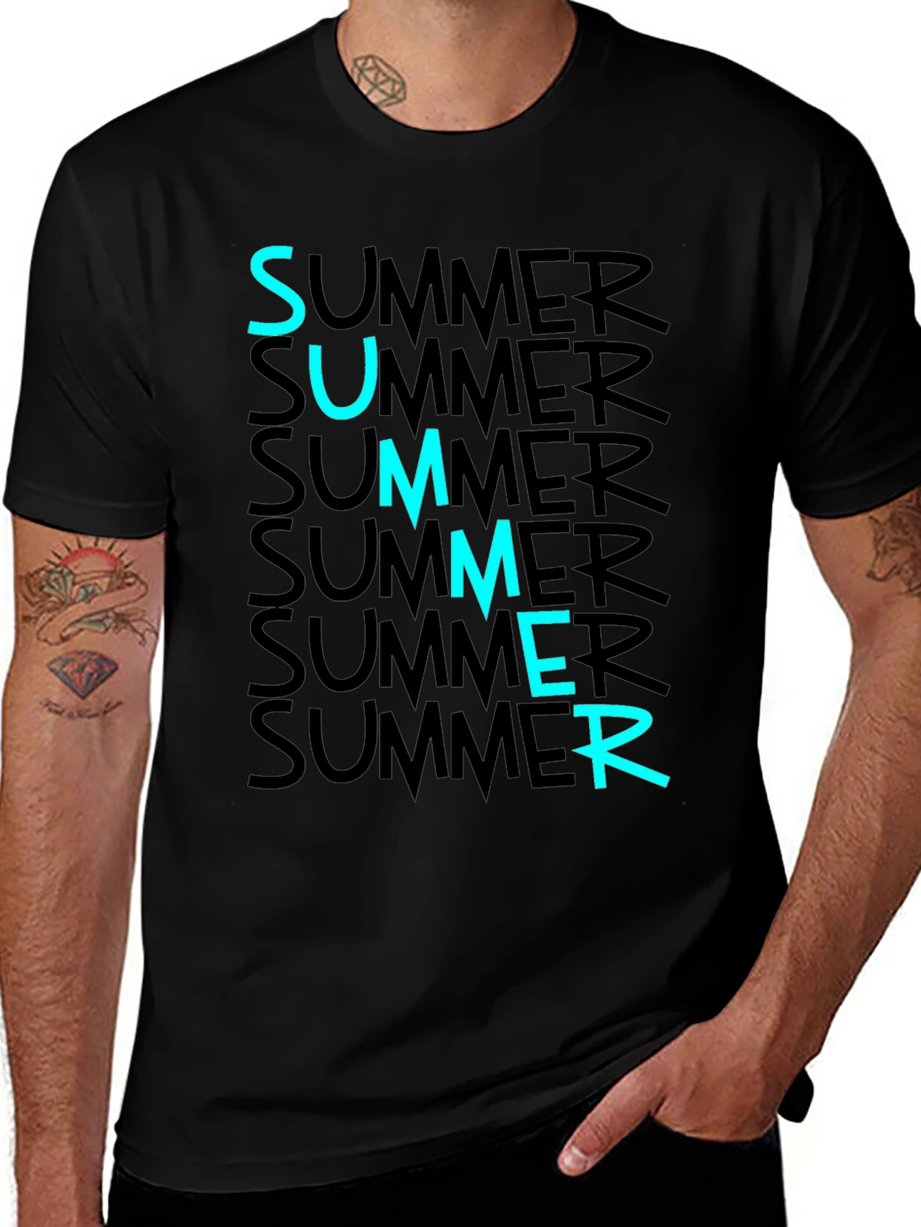 Variant 19 of Summer Stacked Graphic Black T-Shirt