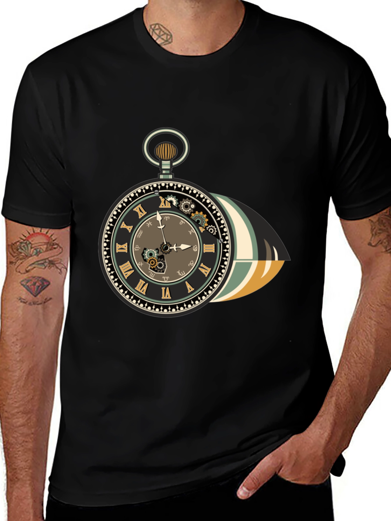 Variant 2 of Steampunk Pocket Watch Graphic Tee - Stylish Men's T-Shirt
