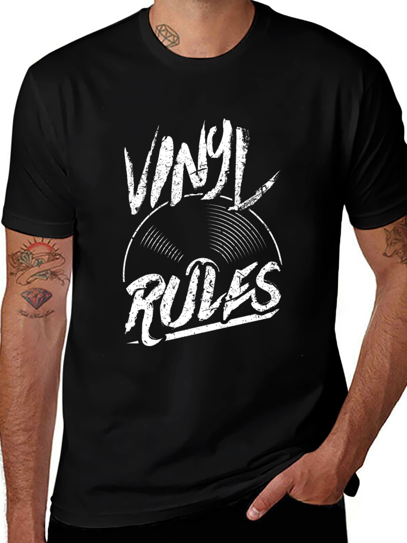 Variant 10 of Vinyl Rules Graphic Tee - Black Cotton Blend