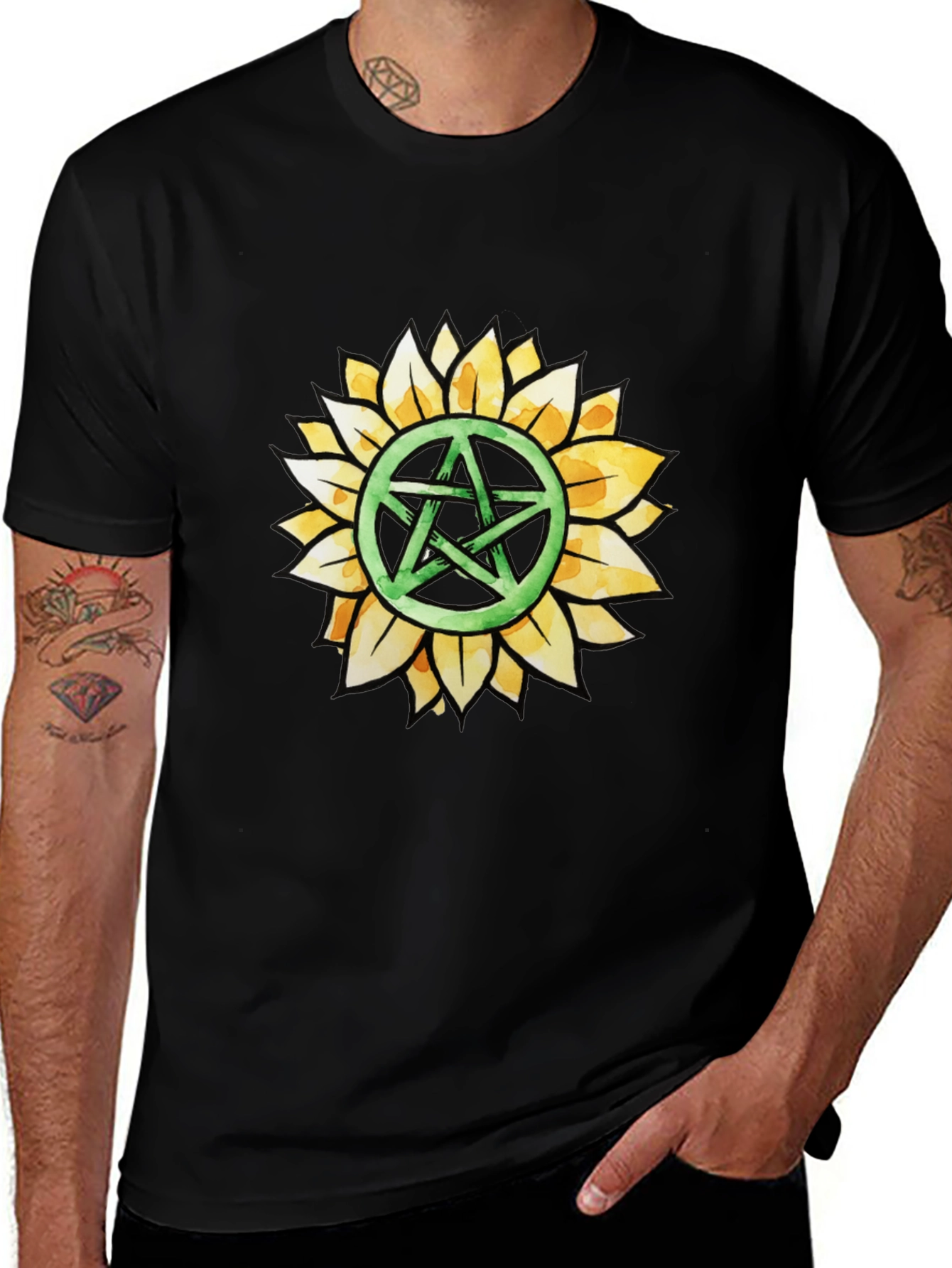 Variant 4 of Sunflower Pentagram Graphic Tee - Black