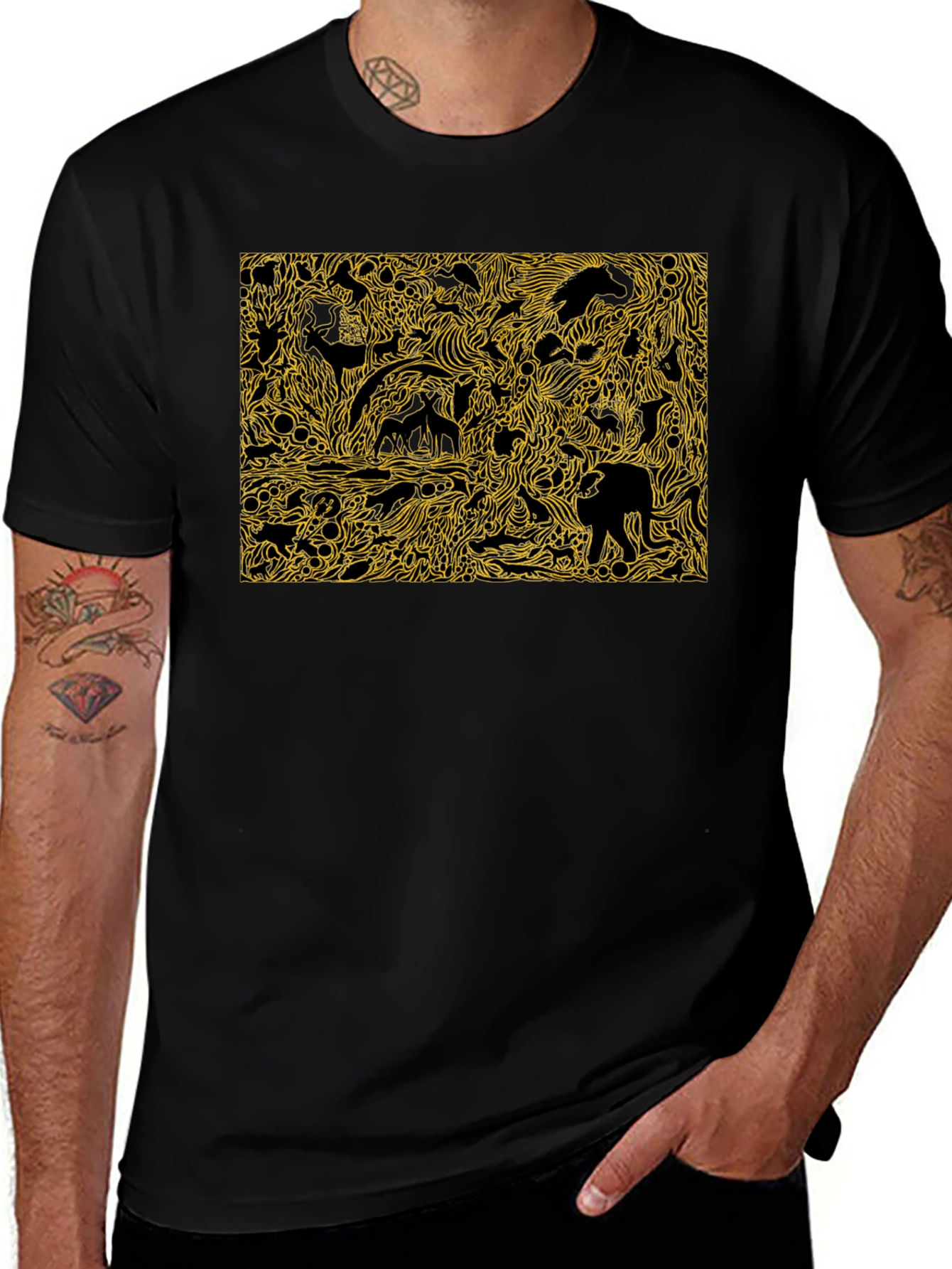 Variant 25 of Abstract Animal Print Black Cotton Tee