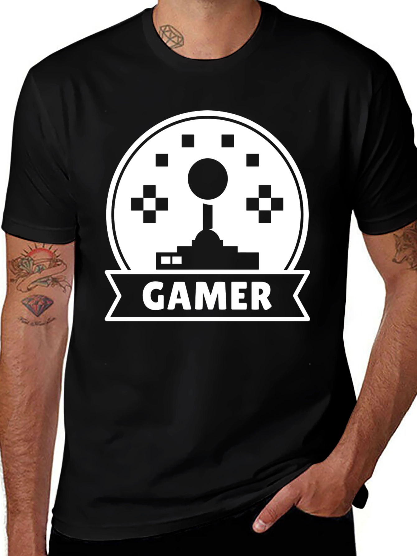Variant 3 of Gamer Joystick Graphic Tee - Black Cotton T-Shirt