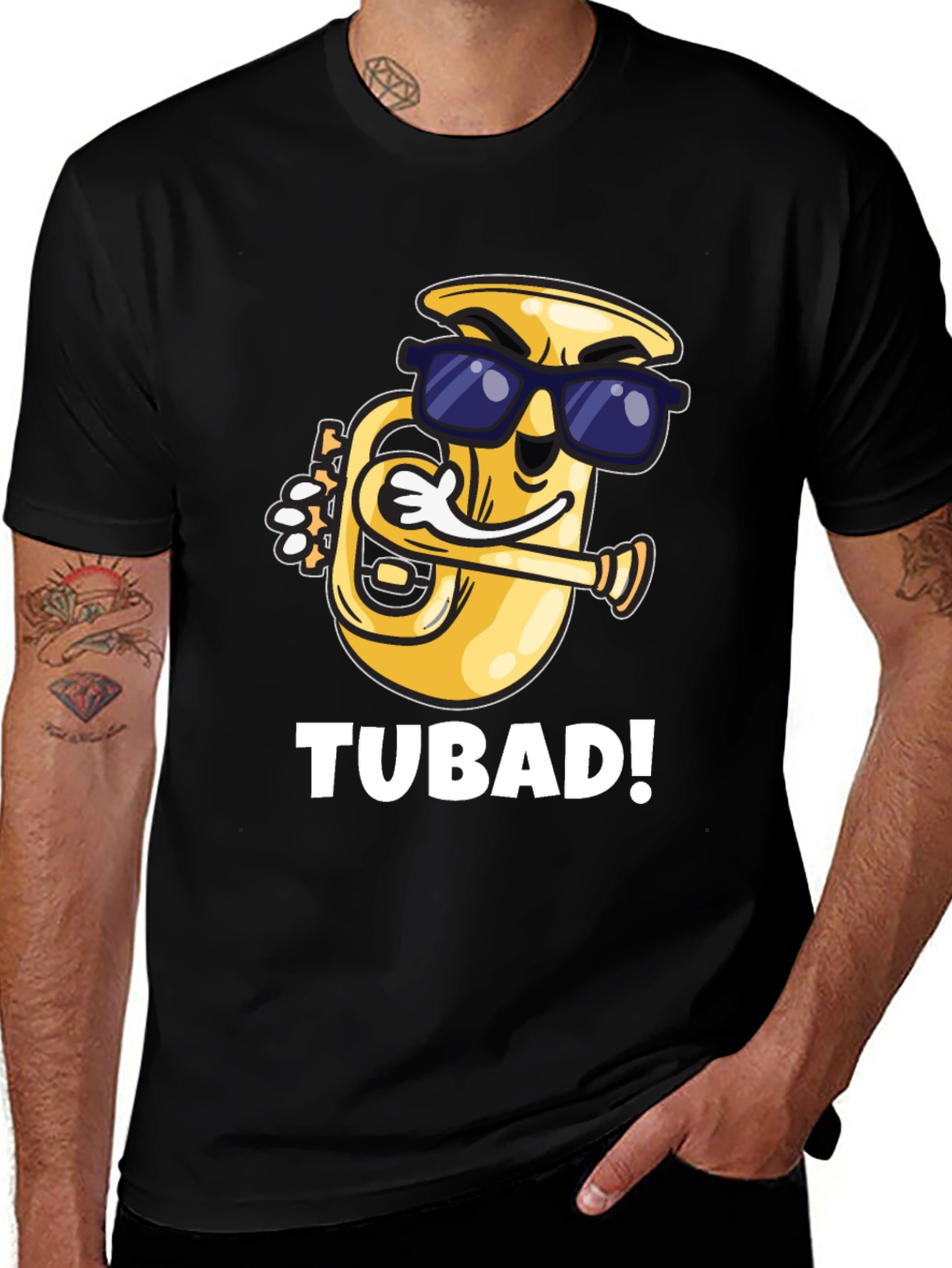 Variant 4 of Funny Tuba T-Shirt - 'Tubad!' Cartoon Design