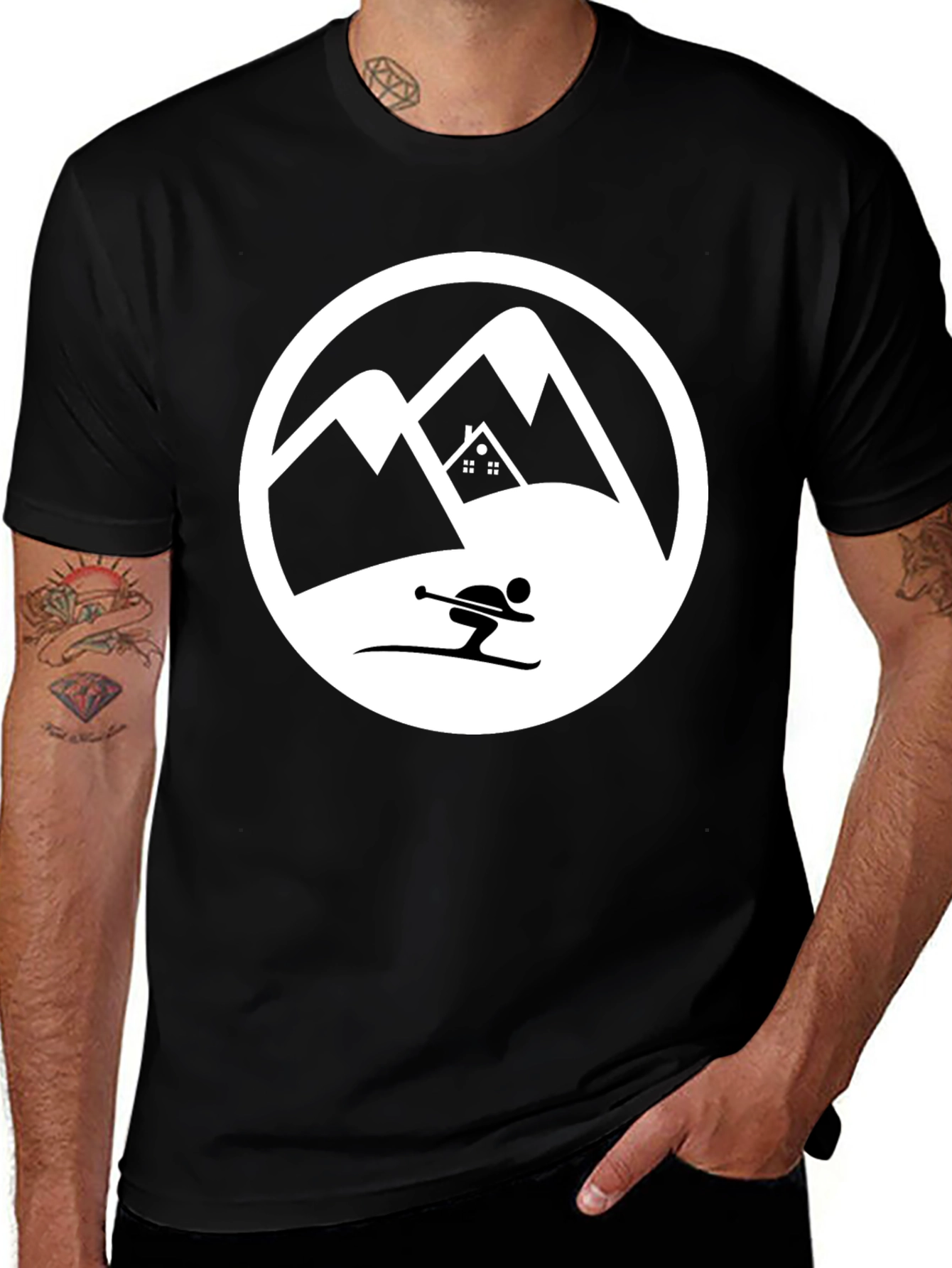 Variant 28 of Mountain Skiing Graphic Tee - Black Cotton T-Shirt