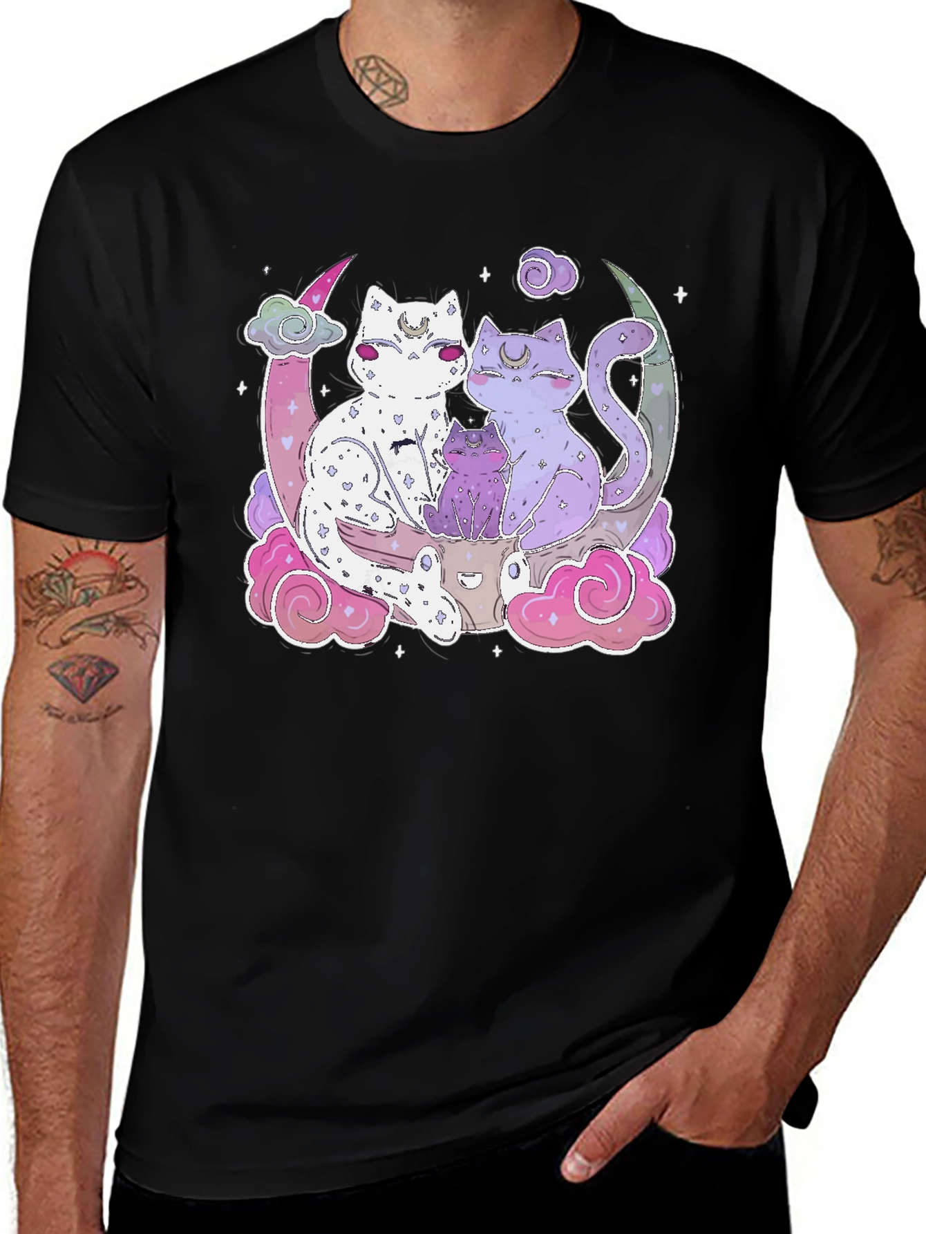 Variant 13 of Cute Cats on Moon T-Shirt - Kawaii Style