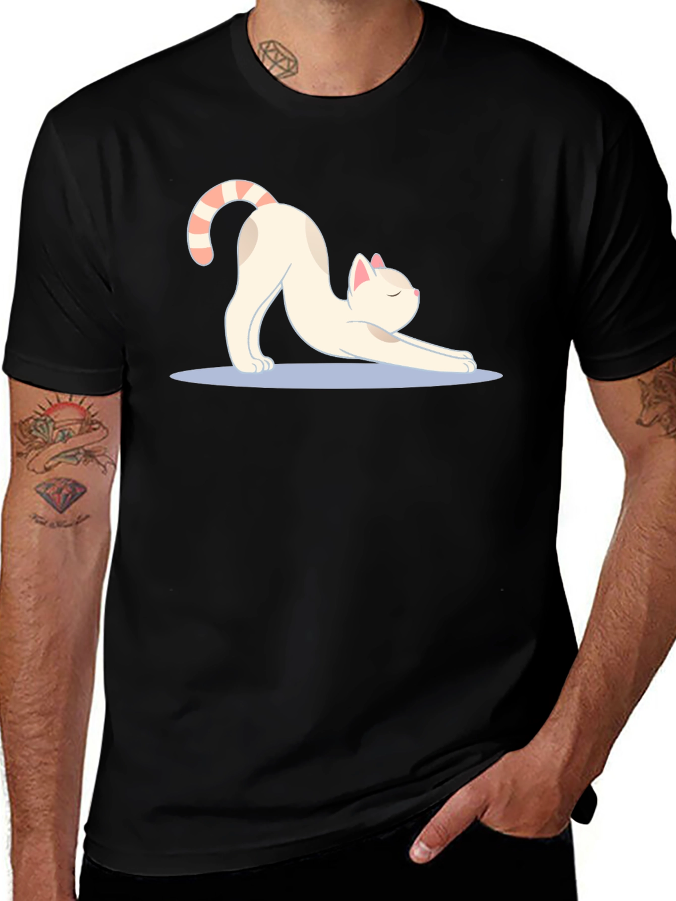 Variant 3 of Stretching Cat Graphic Tee - Soft Black Cotton T-Shirt