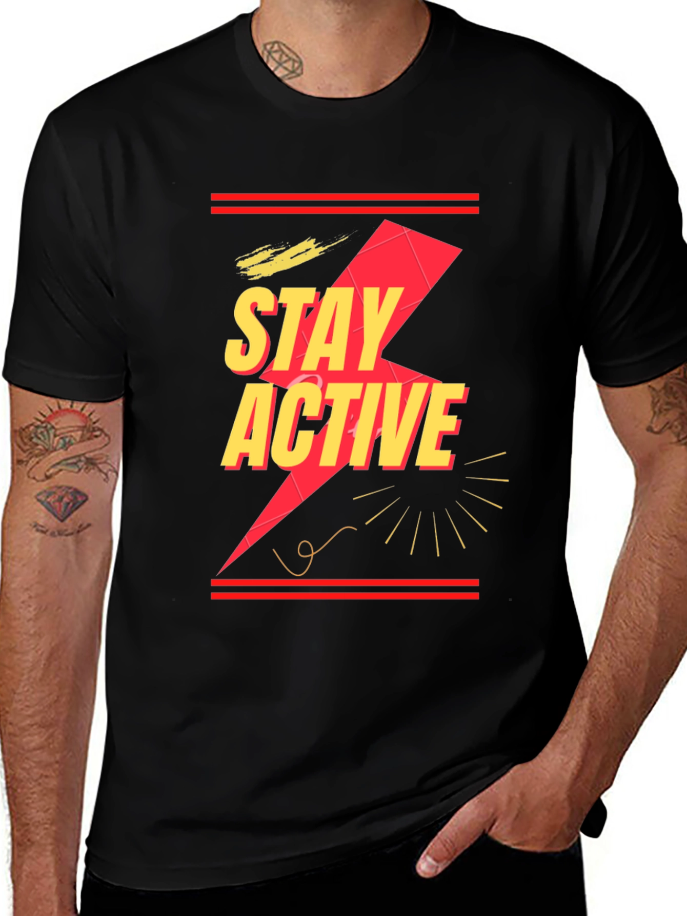 Stay Active Black T-Shirt with Graphic Design