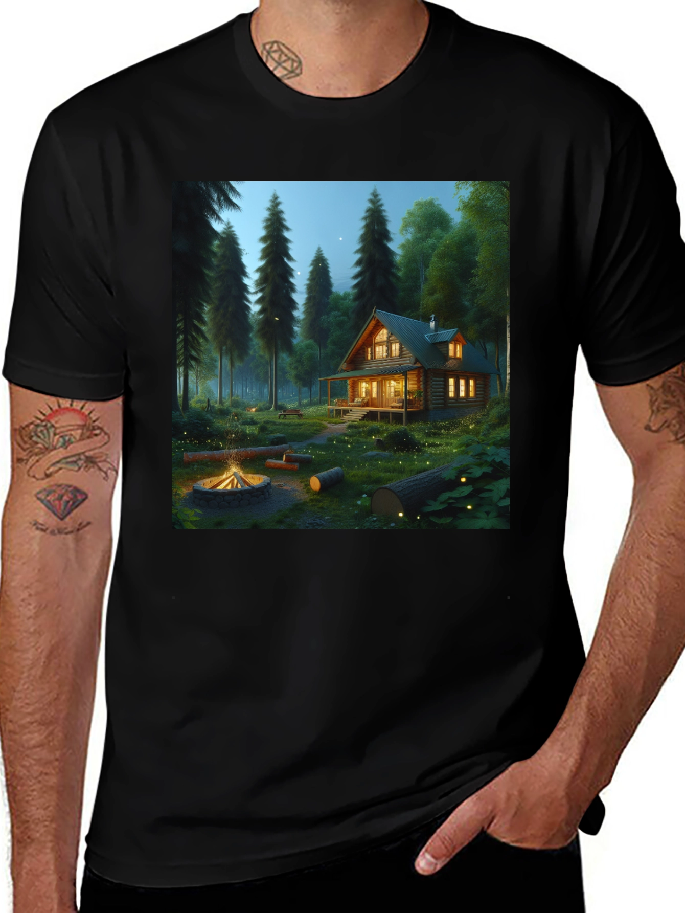 Variant 7 of Cabin in the Woods Graphic Tee - Cozy Campfire Design