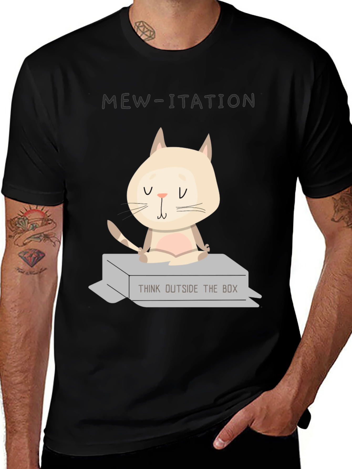 Variant 10 of Mew-ditation Cat Graphic T-Shirt: Think Outside the Box