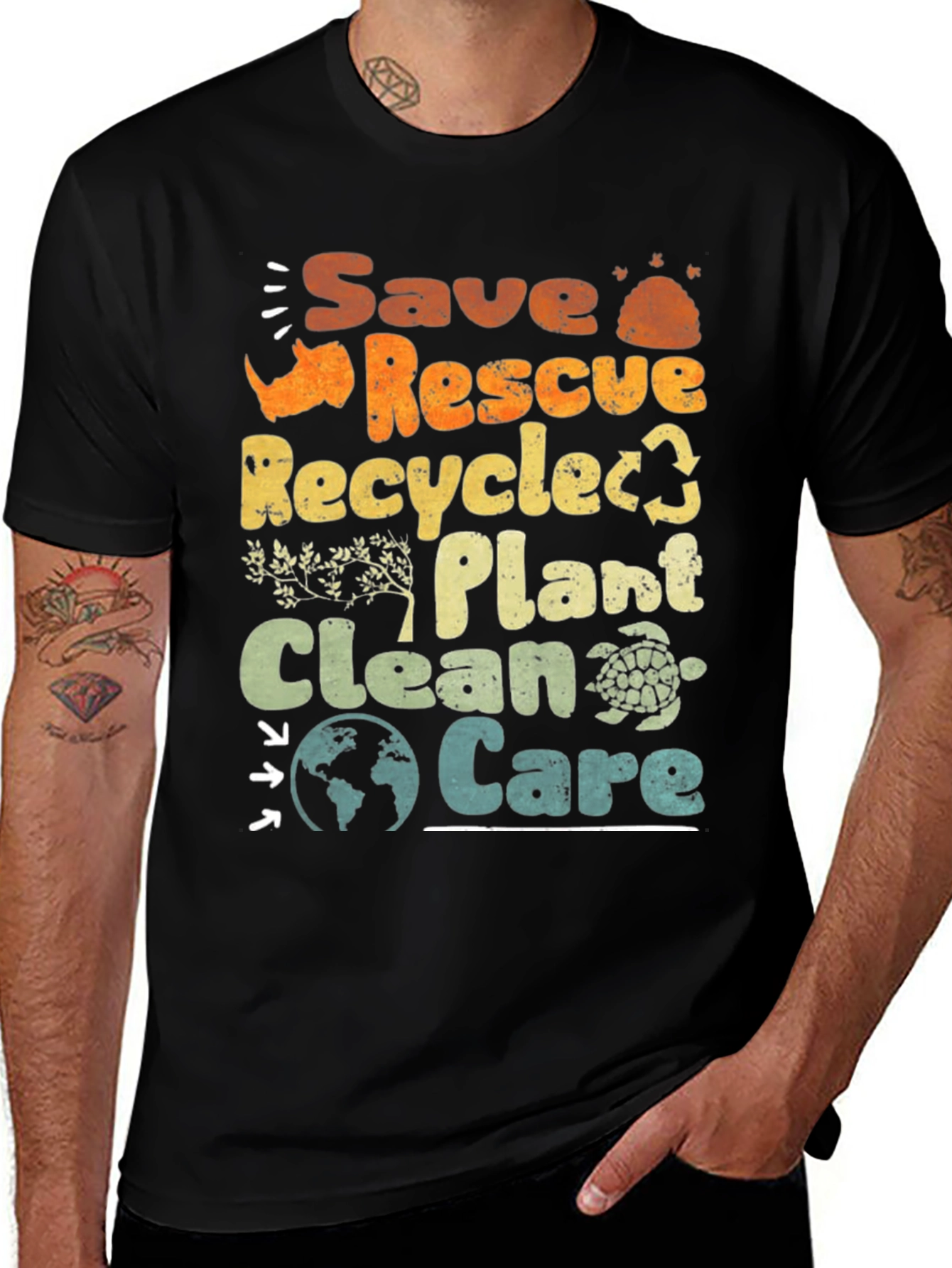 Black Eco-Friendly 'Save Rescue Recycle' Graphic T-Shirt main image