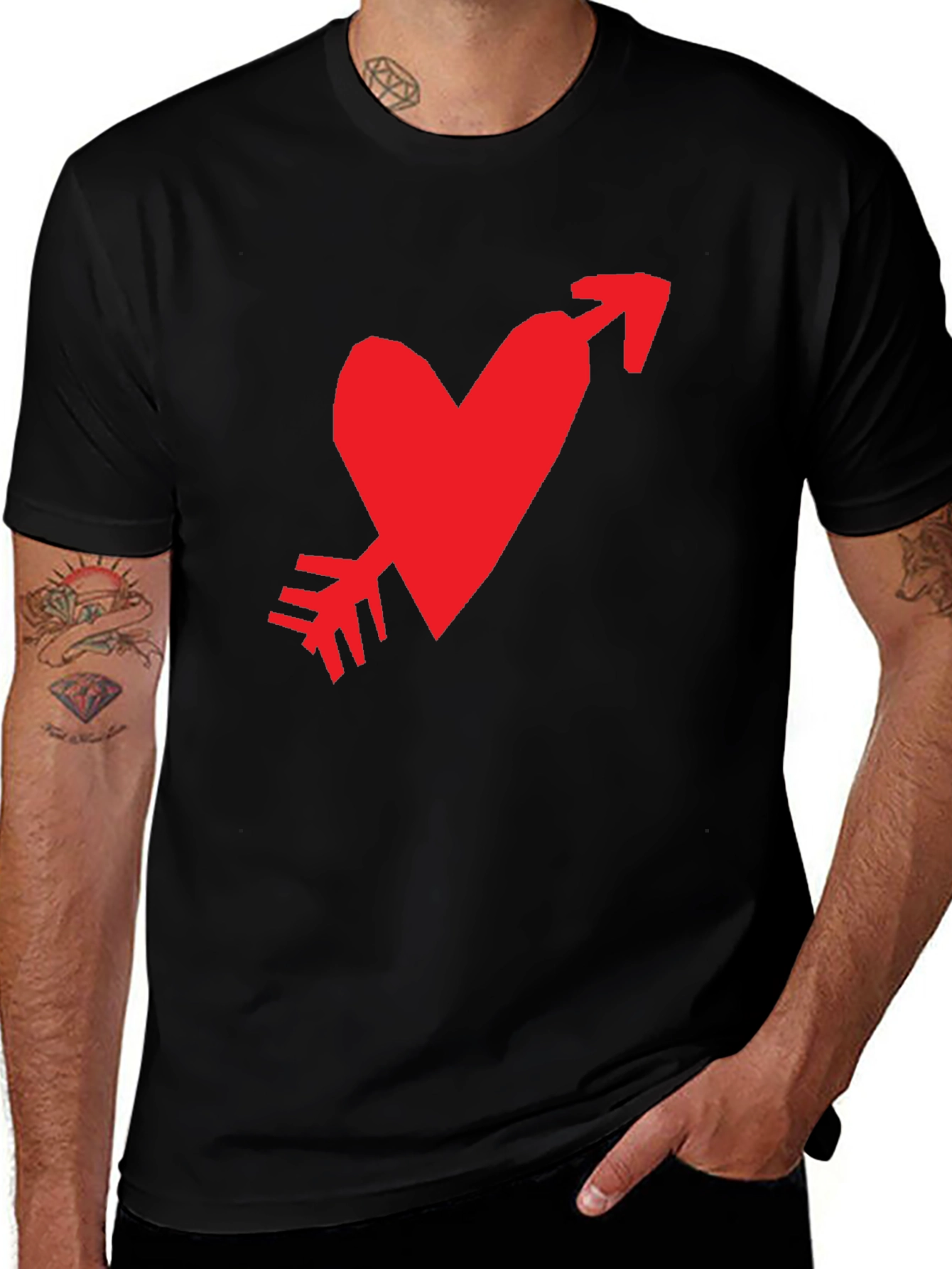Variant 11 of Red Heart Arrow Graphic Tee - Black Cotton Casual T-Shirt