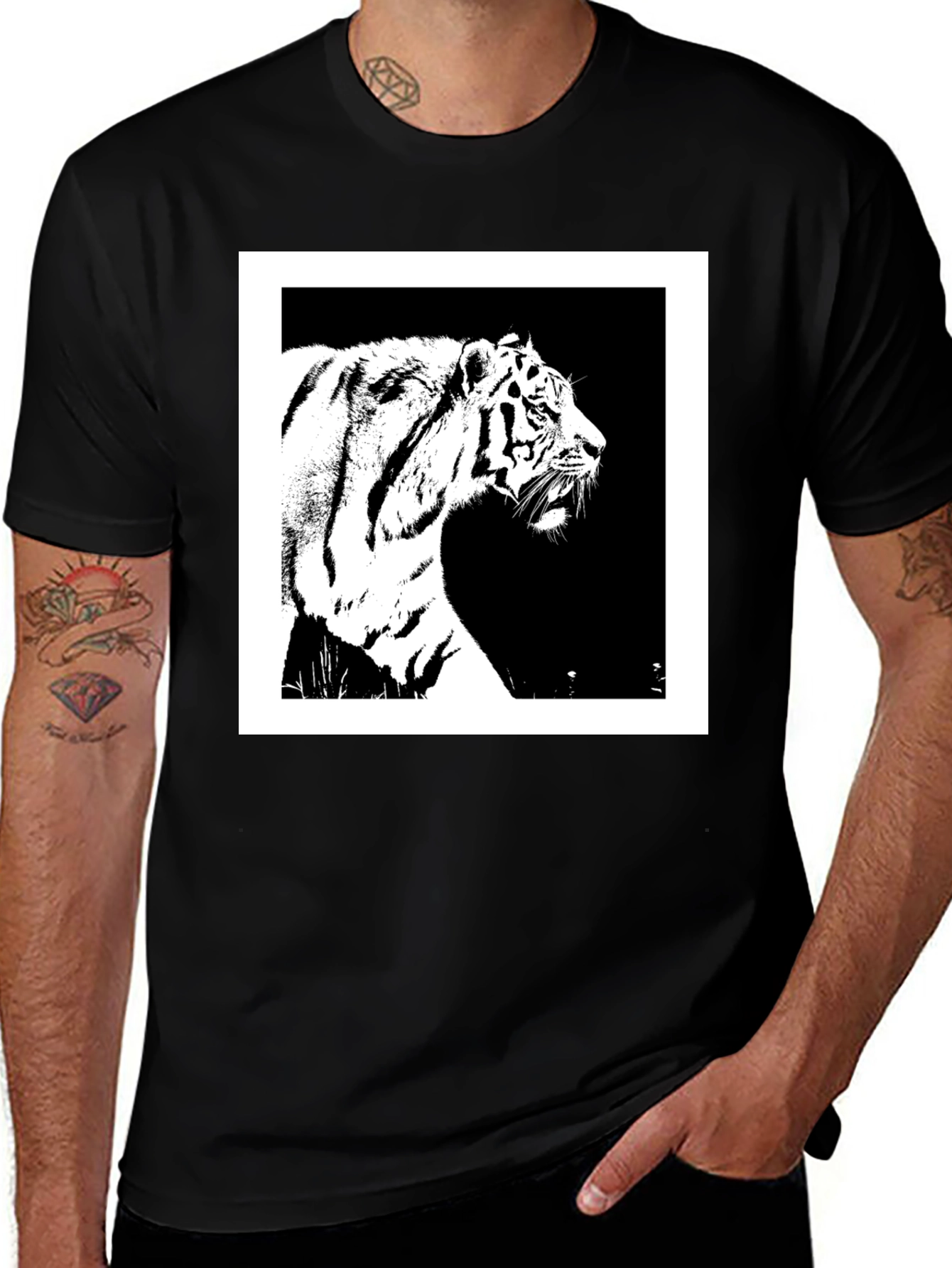 Variant 26 of Tiger Graphic Tee - Black Cotton Shirt