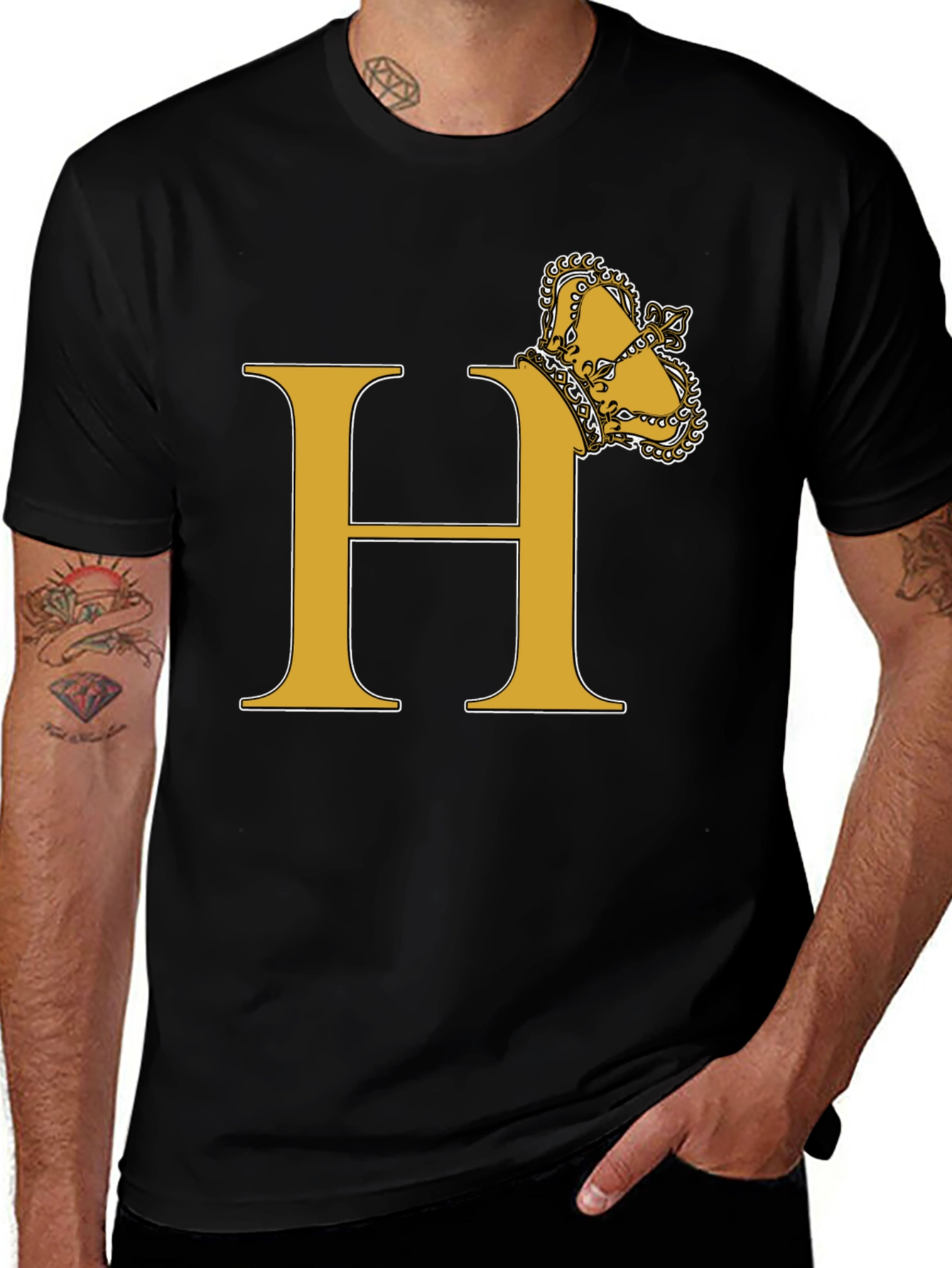 Variant 20 of Crown Initial "H" T-Shirt - Stylish Monogram Tee