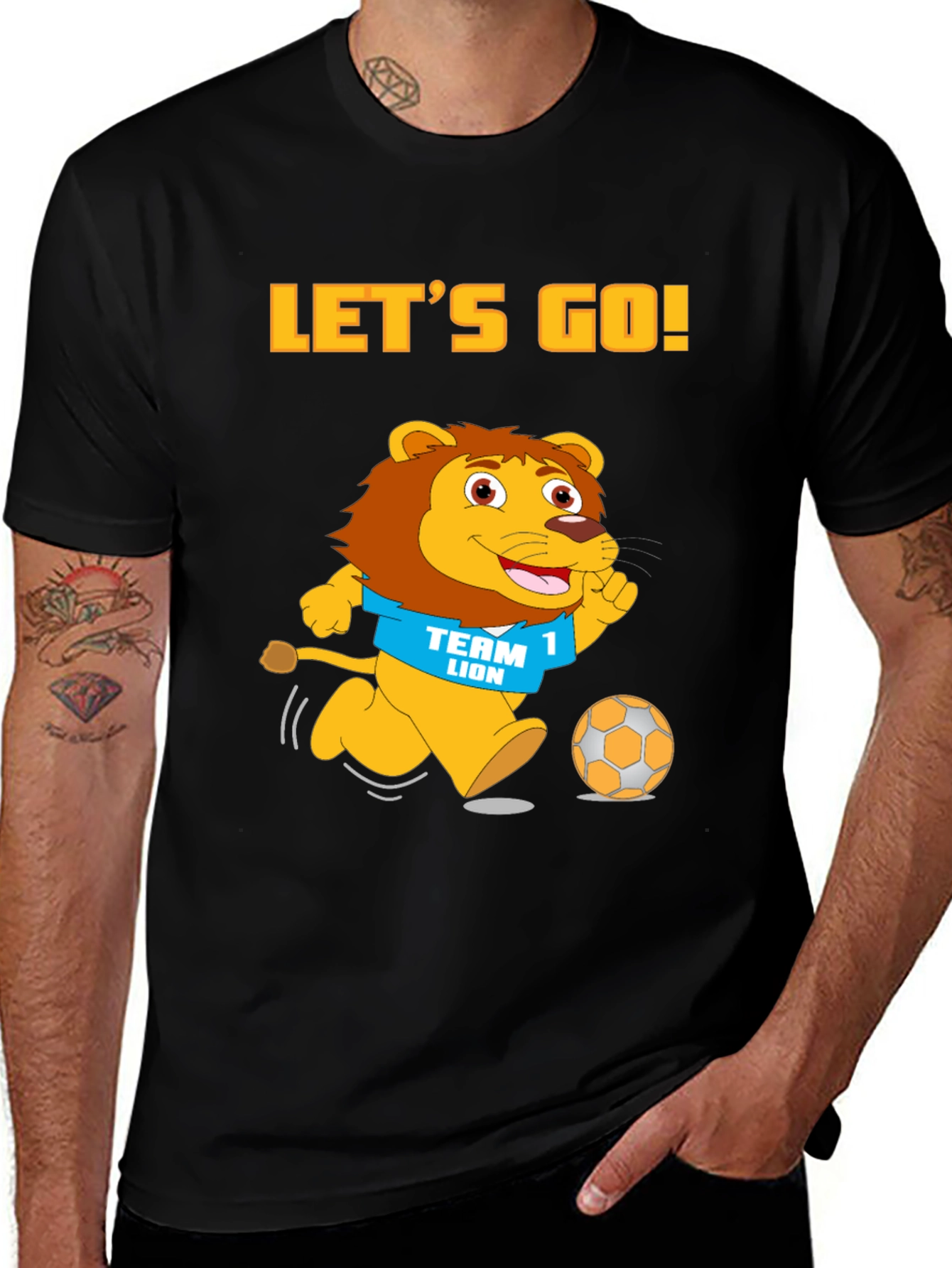 Black Let's Go Team Lion T-Shirt - Black Cotton Graphic Tee main image