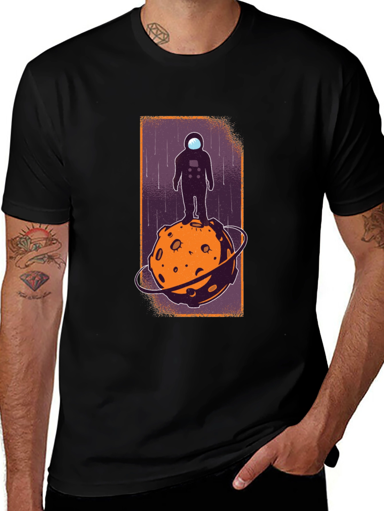 Variant 12 of Astronaut on Moon Graphic Tee - Black Cotton