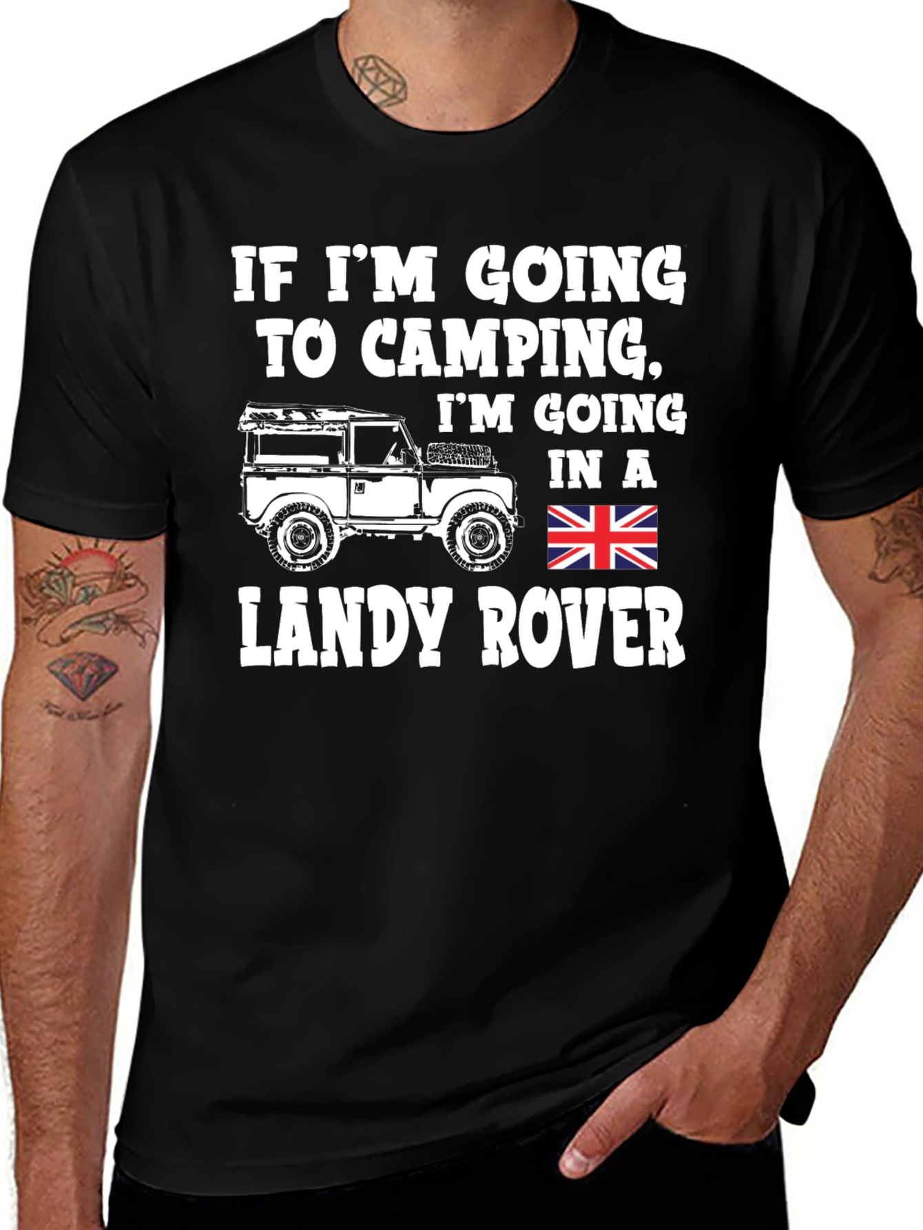 Landy Rover Camping T-Shirt - Black Cotton Blend