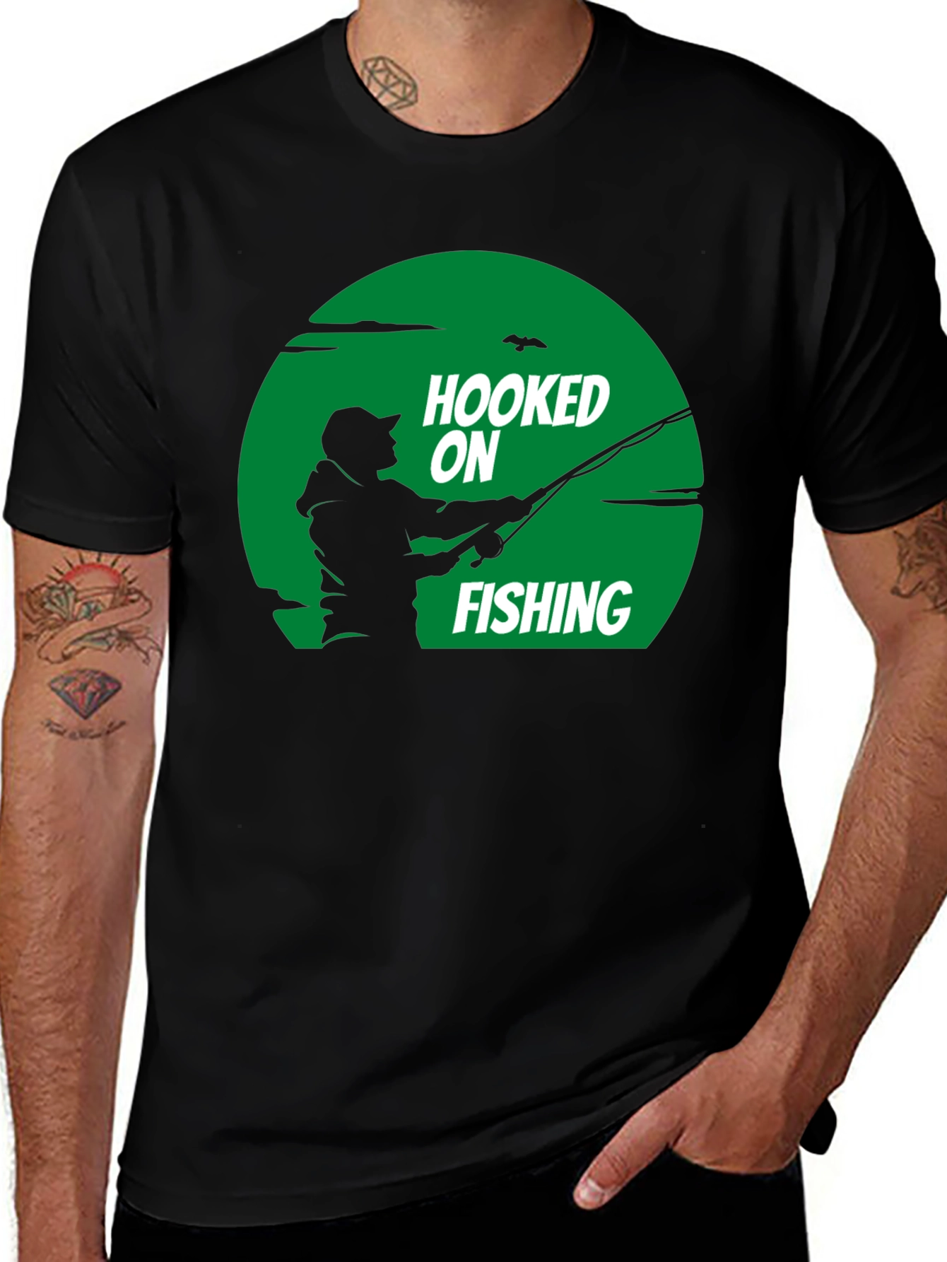 Variant 5 of Hooked On Fishing T-Shirt - Black