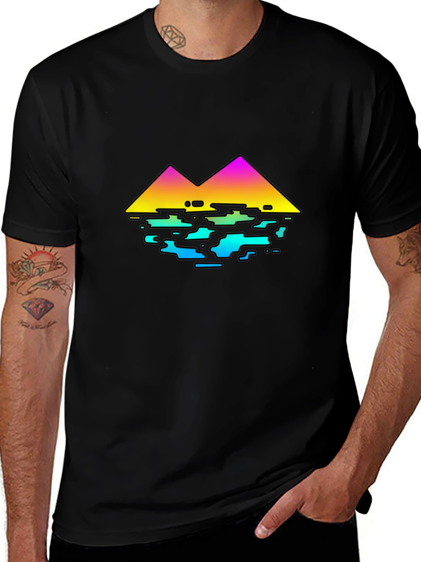 Variant 11 of Rainbow Mountain Graphic Tee - Stylish Men's Black T-Shirt