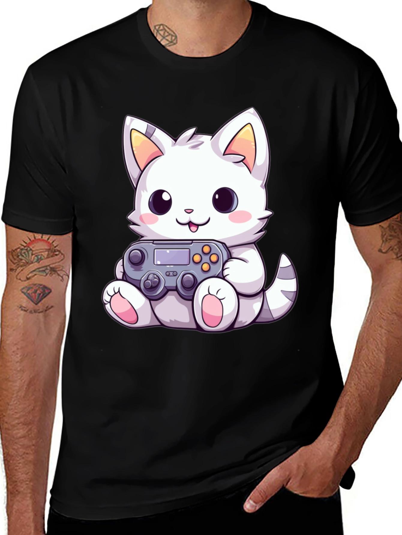 Variant 10 of Cute Gamer Cat Black T-Shirt