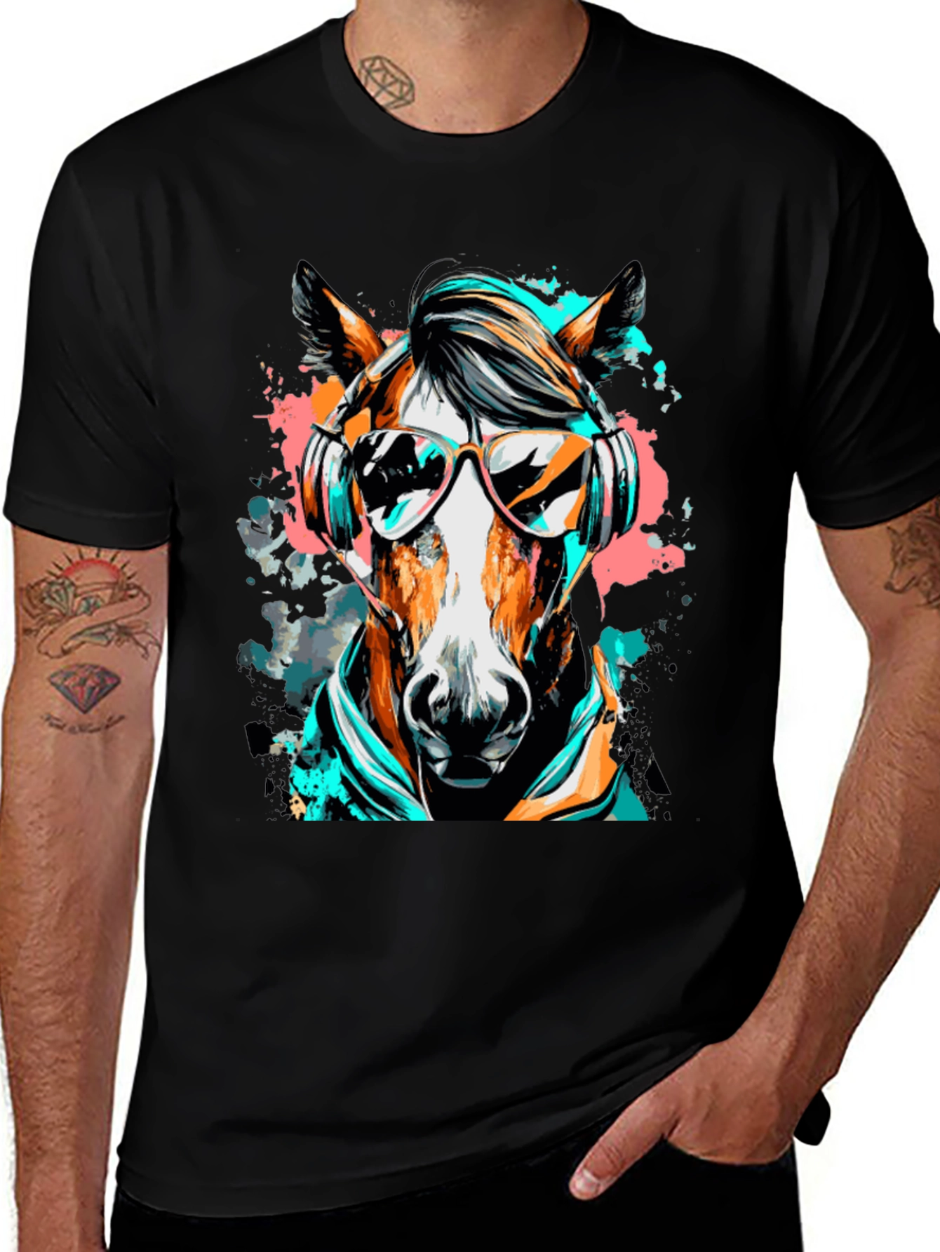 Variant 4 of Cool Horse Graphic Tee - Black Cotton T-Shirt