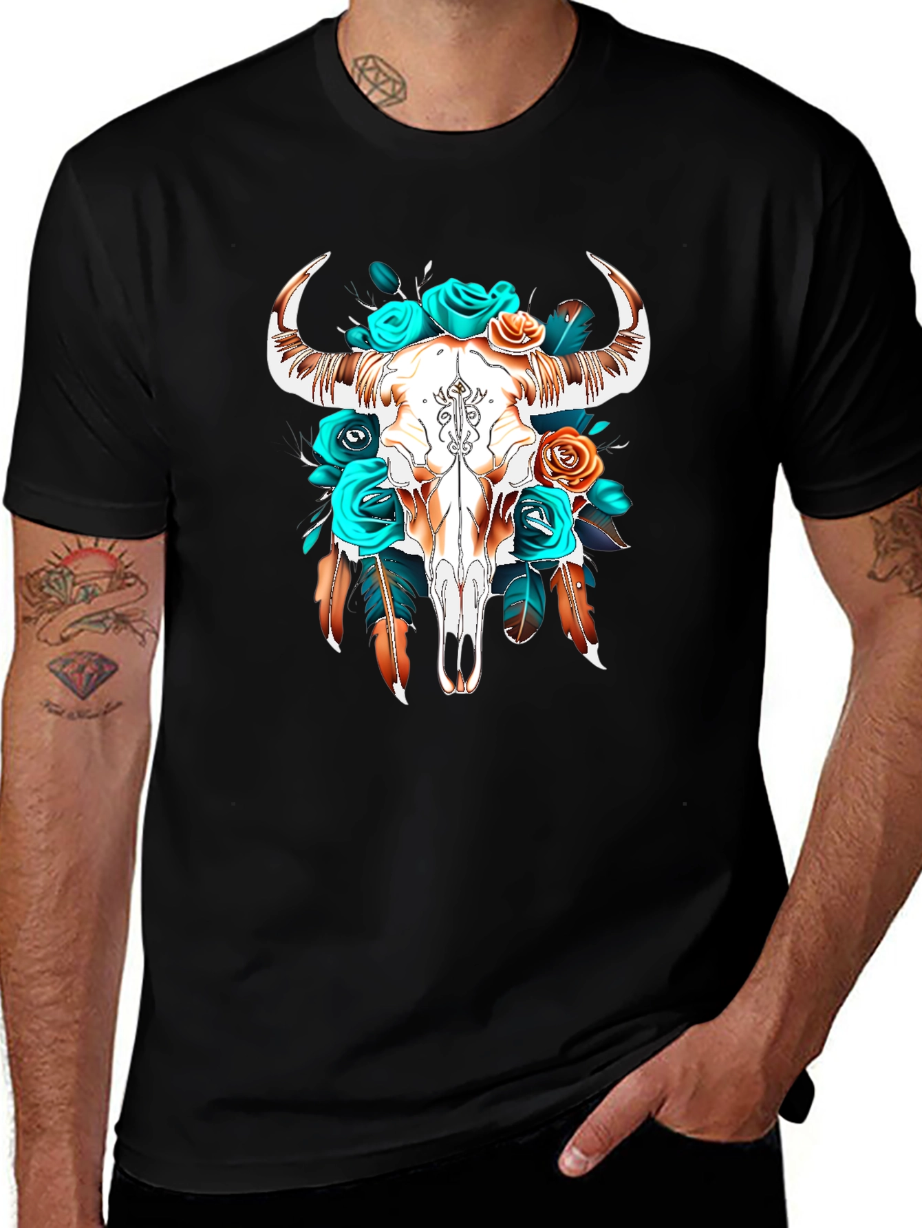Variant 6 of Boho Bull Skull Graphic Tee