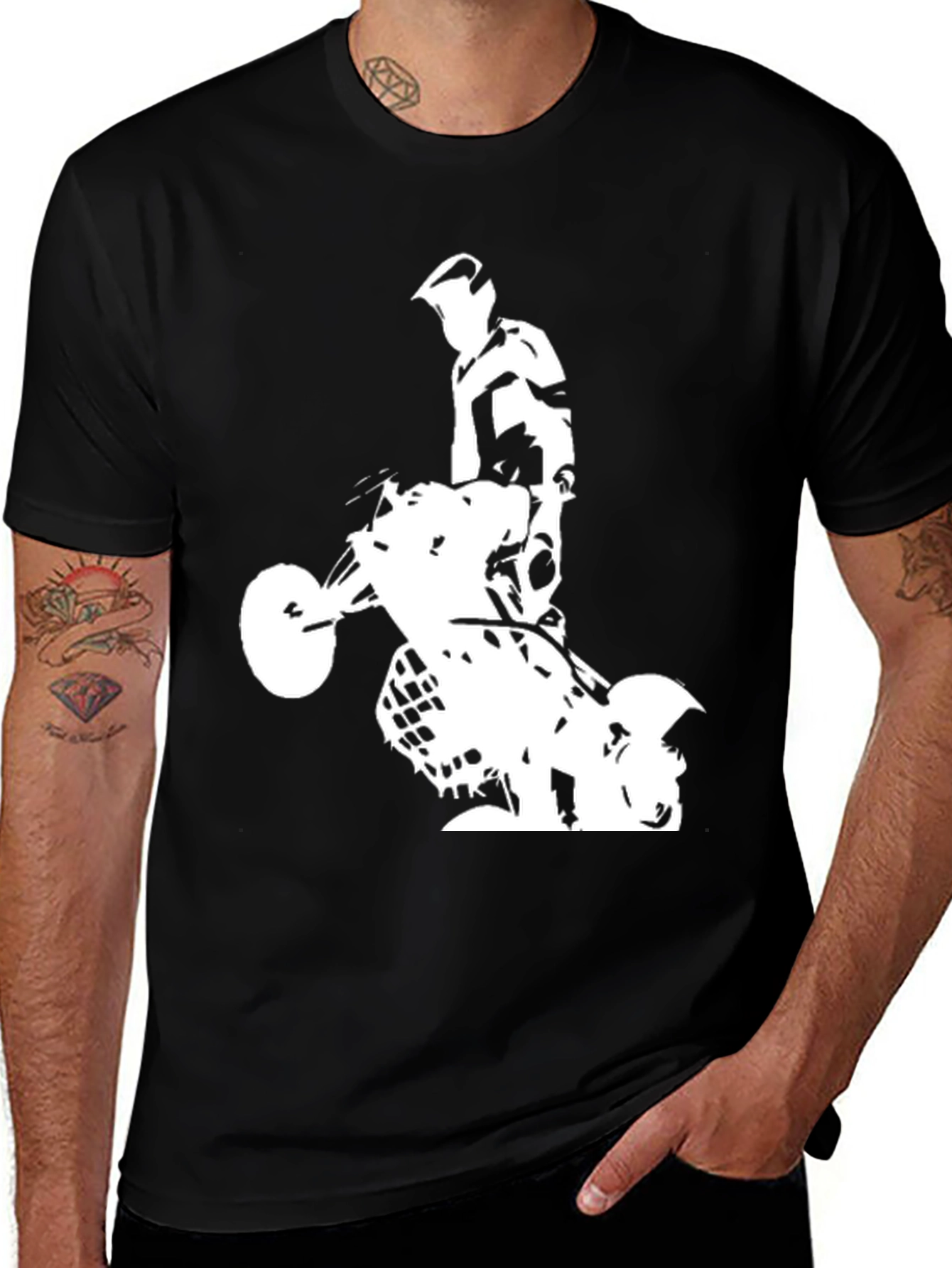 Variant 17 of Black Graphic Tee: ATV Rider Design