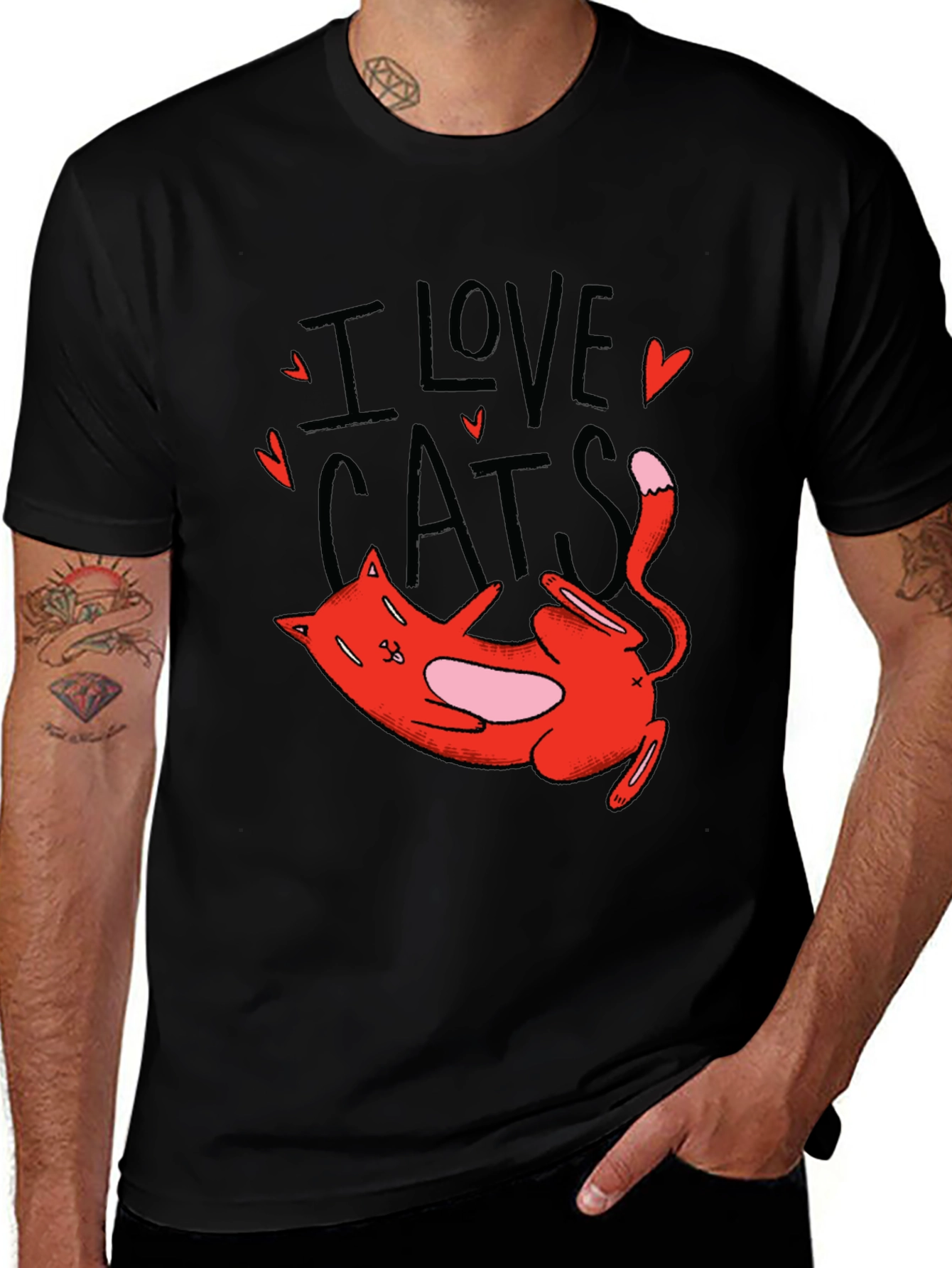 Variant 21 of I Love Cats Graphic Tee - Black