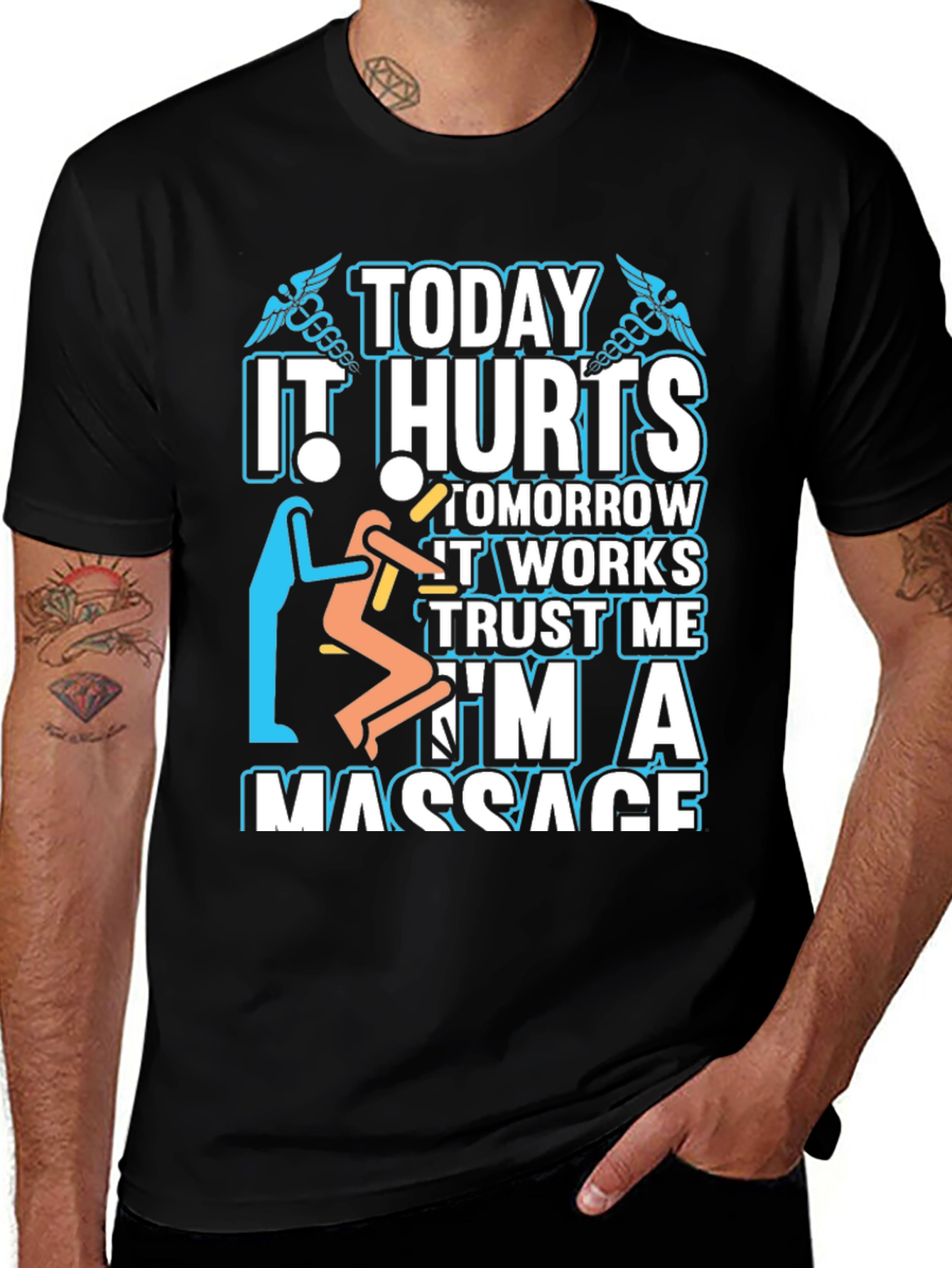Black Massage Therapist T-Shirt - Today It Hurts main image