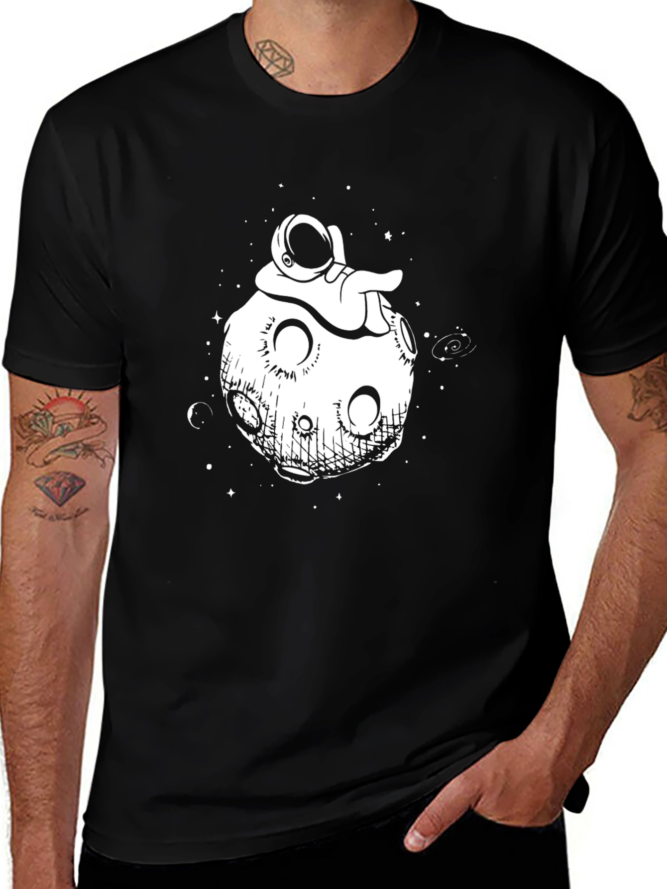 Variant 8 of Astronaut Moon Graphic Tee - Black Cotton