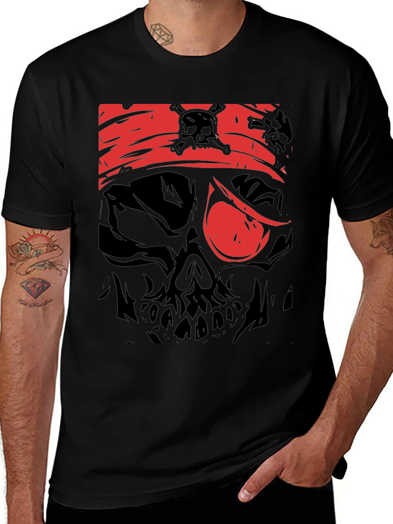 Pirate Skull Graphic Tee - Black Cotton T-Shirt