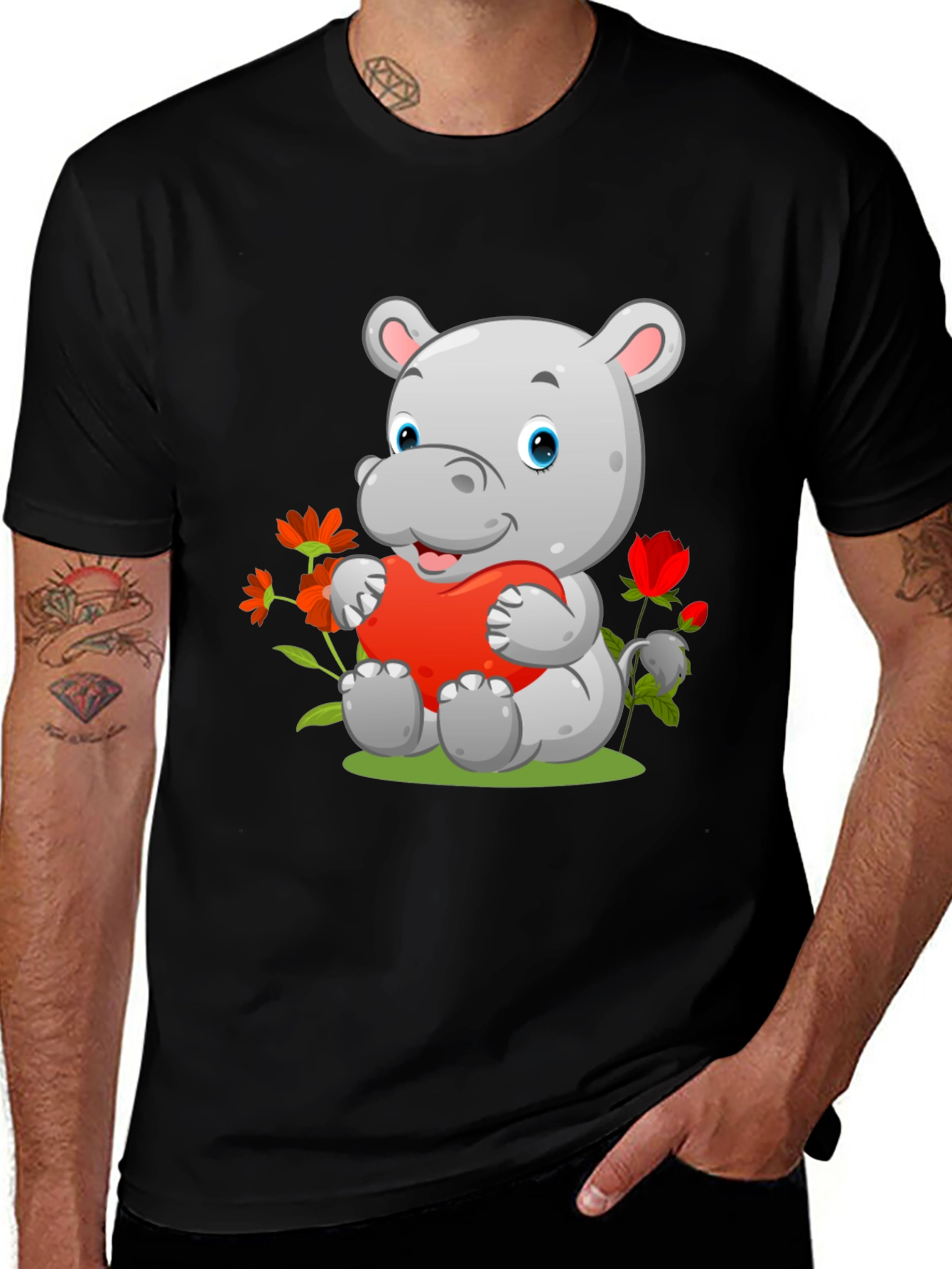 Variant 17 of Hippo Heart Graphic Tee - Black Unisex T-Shirt