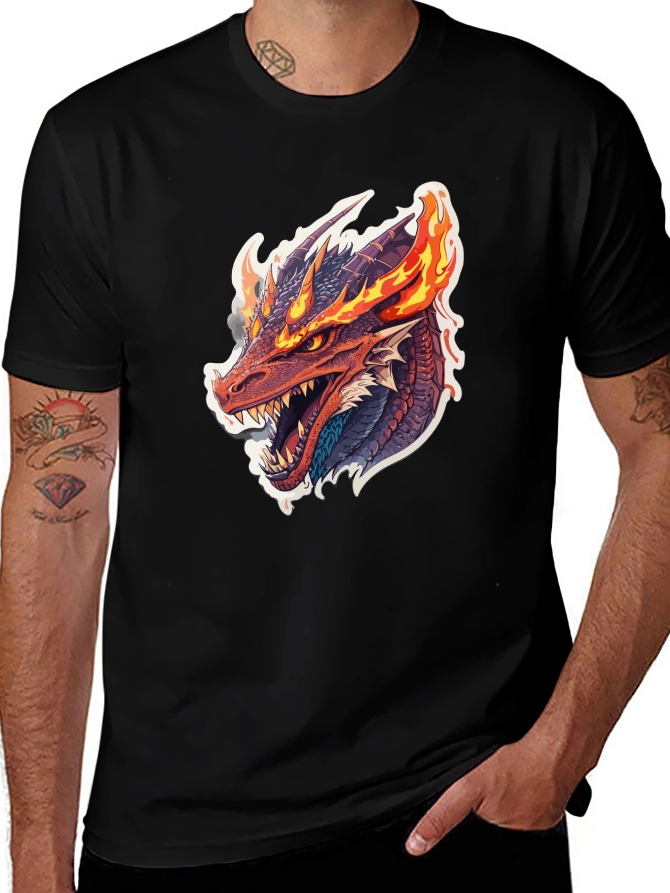 Fiery Dragon Graphic Tee - Men's Black T-Shirt