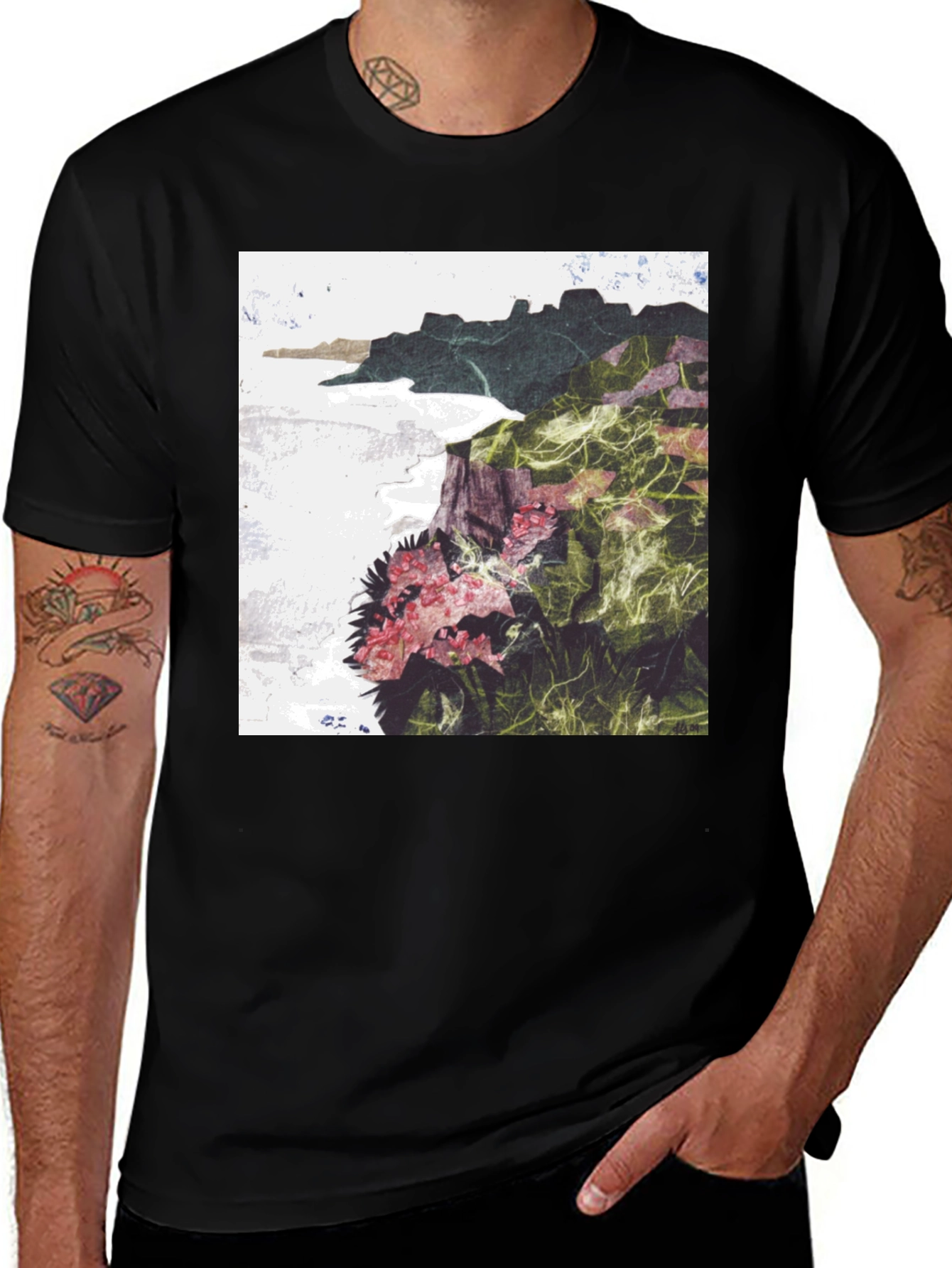 Variant 11 of Abstract Landscape Graphic Tee - Black Cotton Blend