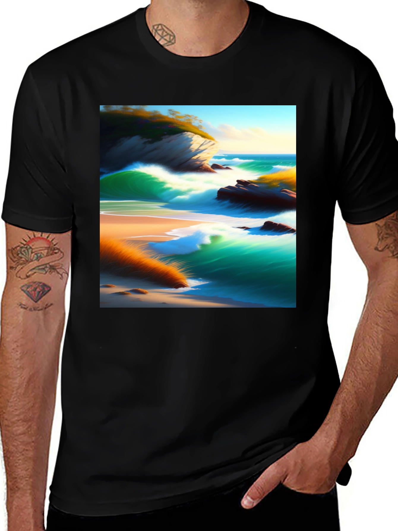 Variant 8 of Beach Scene Graphic Tee - Vivid Ocean Design