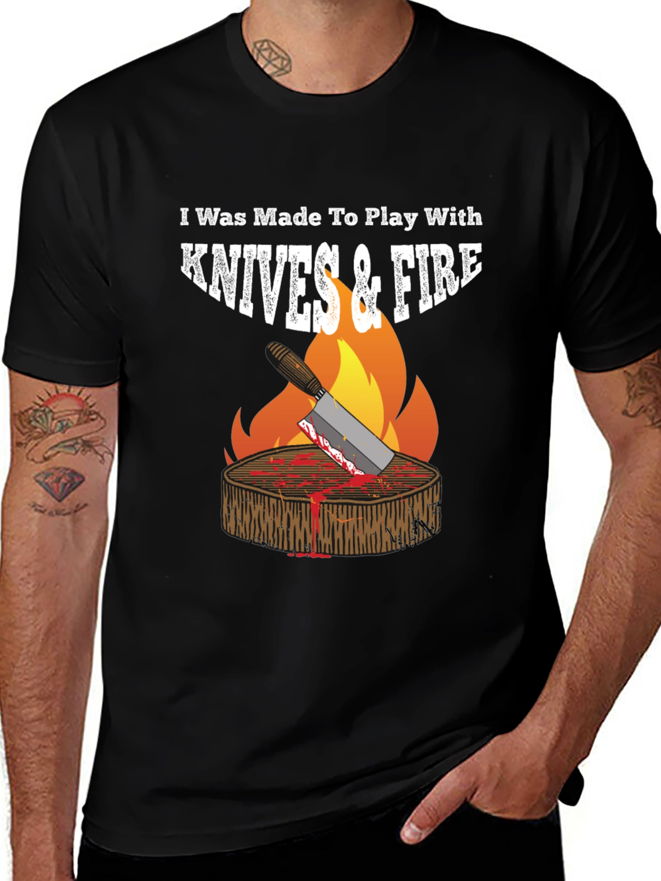 Knives & Fire BBQ T-Shirt - Grilling Humor