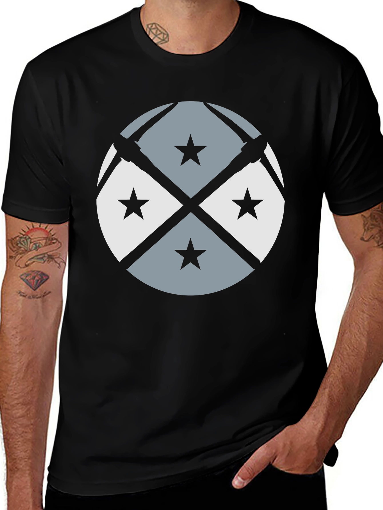 Variant 18 of Pickaxe & Stars Graphic Tee - Cool Casual Style