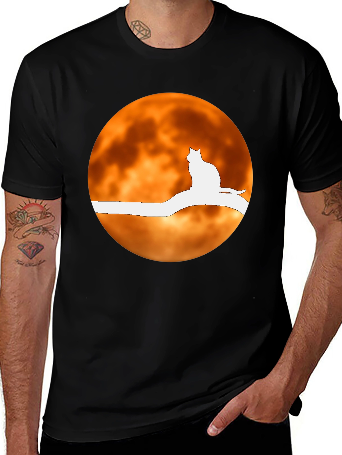 Variant 27 of Cat Silhouette on Moon Graphic T-Shirt