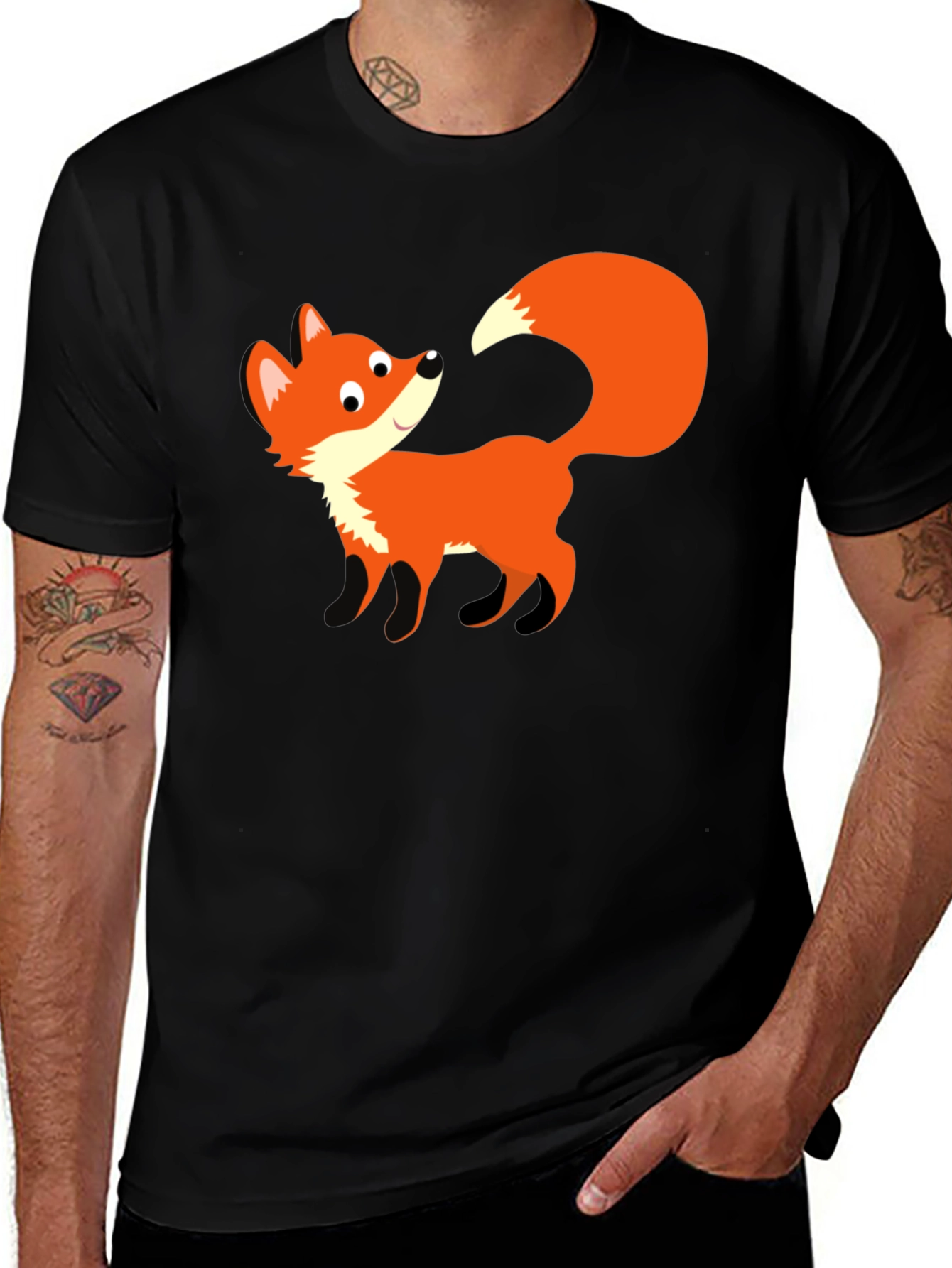 Variant 5 of Cute Fox Graphic Black T-Shirt - Unisex