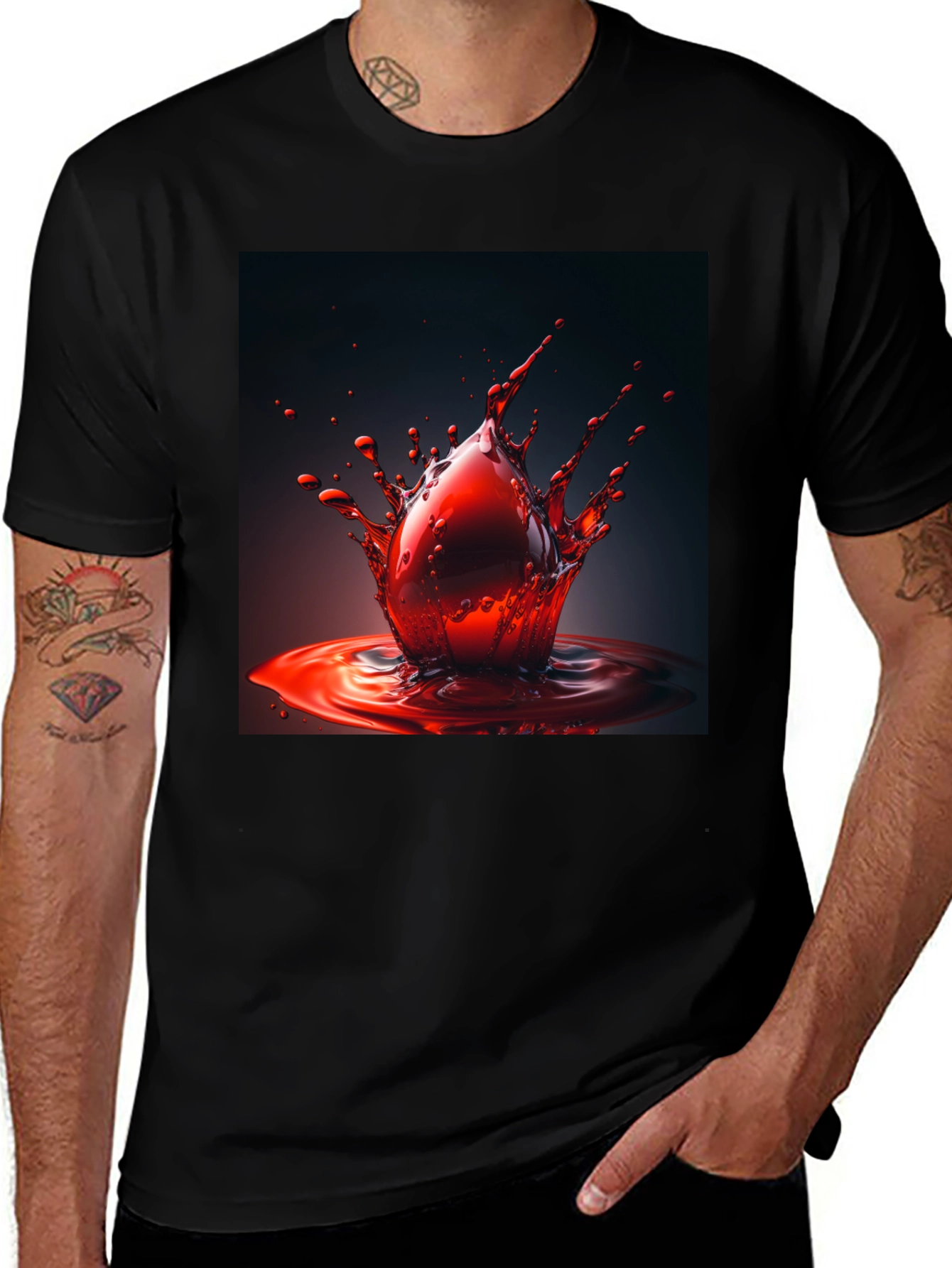 Variant 22 of Blood Drop Tee - Bold Graphic Print Black Shirt