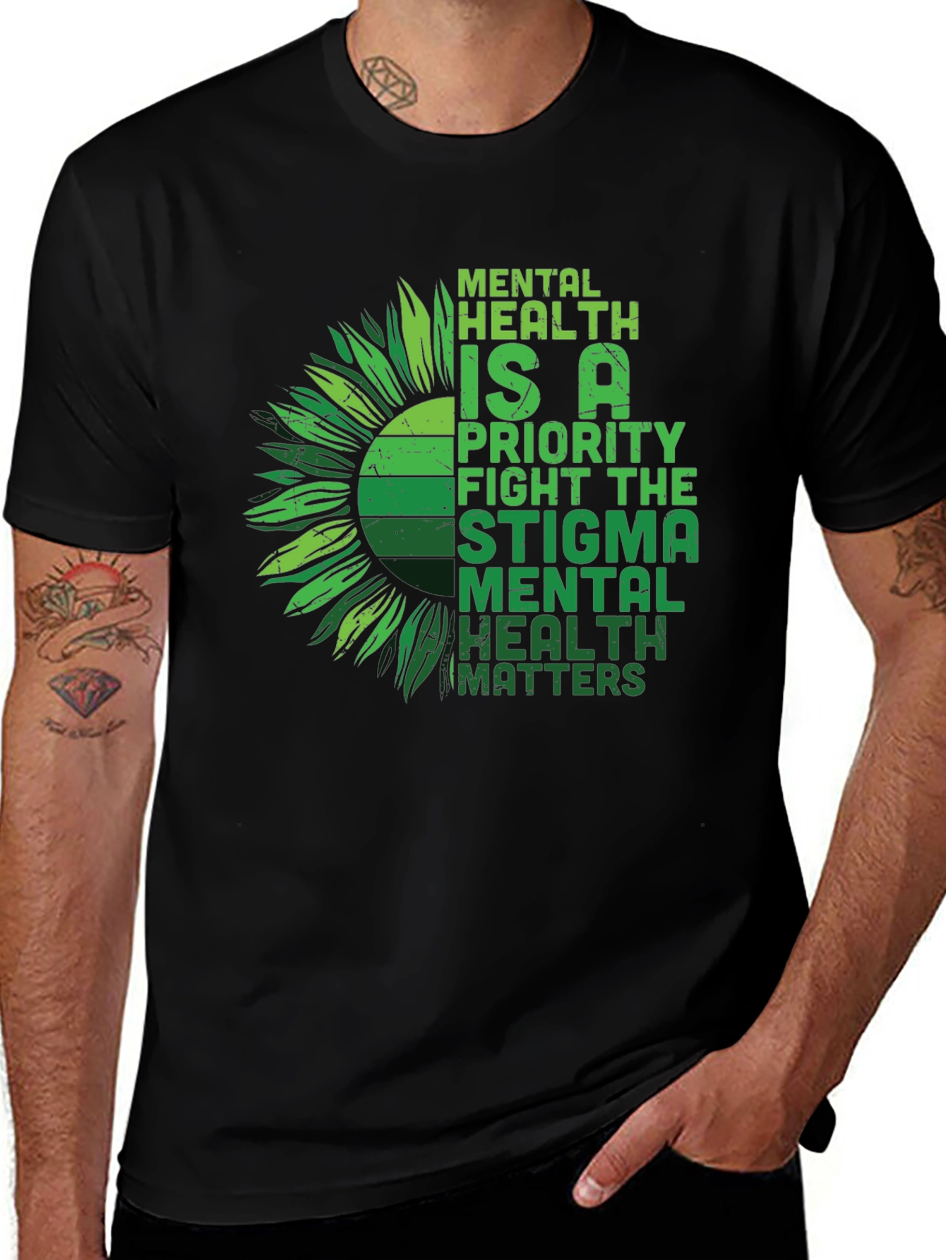 Variant 7 of Mental Health Matters Graphic Tee - Sunflower Design
