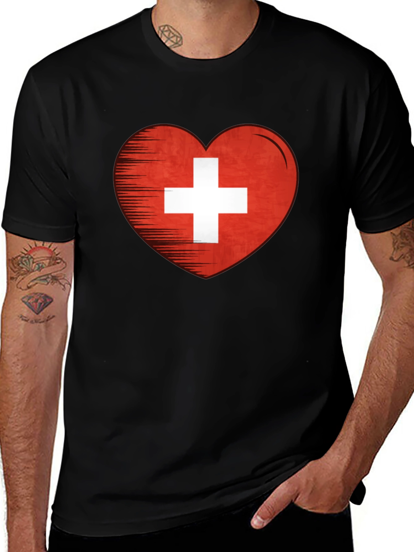 Variant 22 of Swiss Heart Flag Graphic Tee - Black