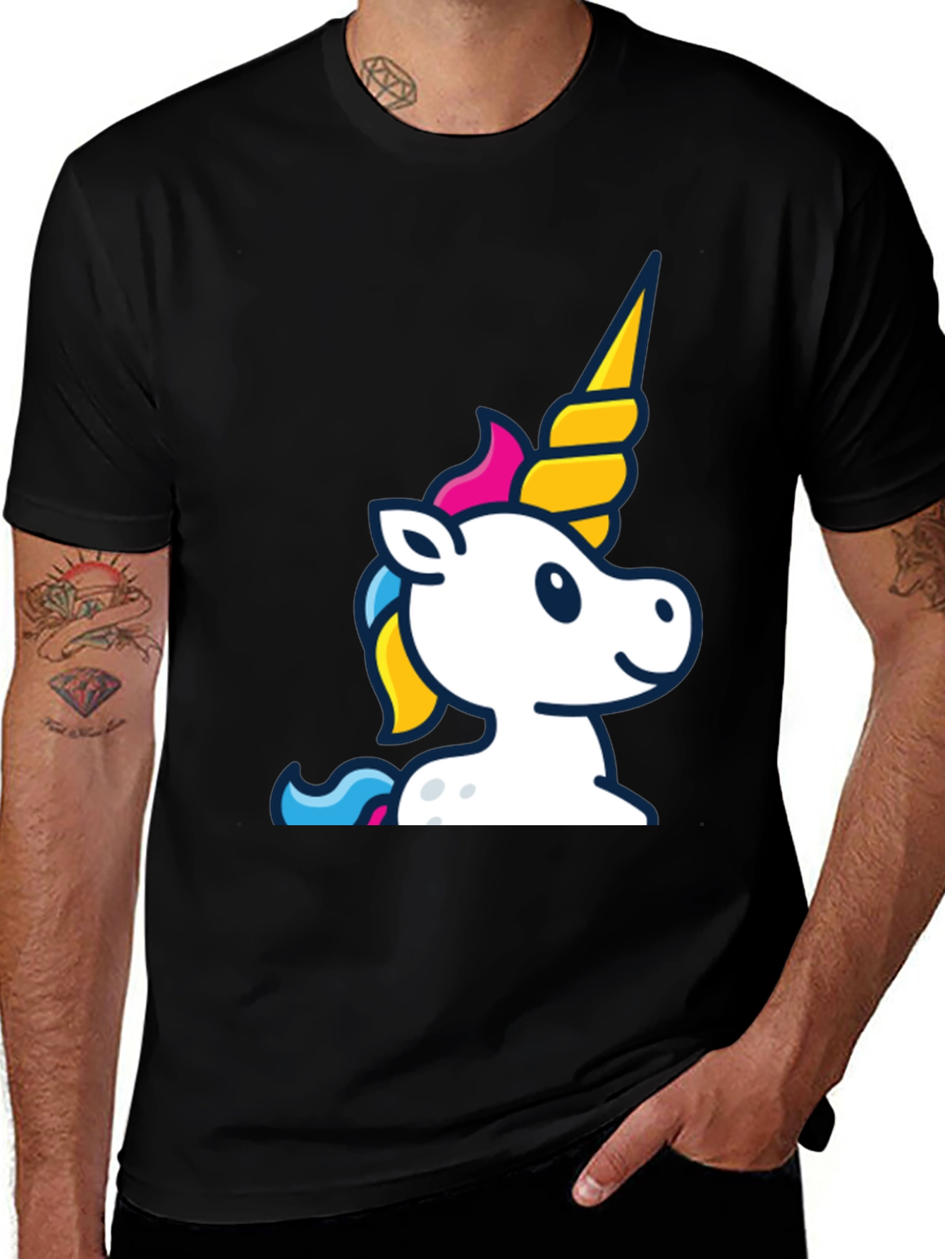 Variant 5 of Unicorn Graphic Tee - Black Cotton Blend Casual T-Shirt