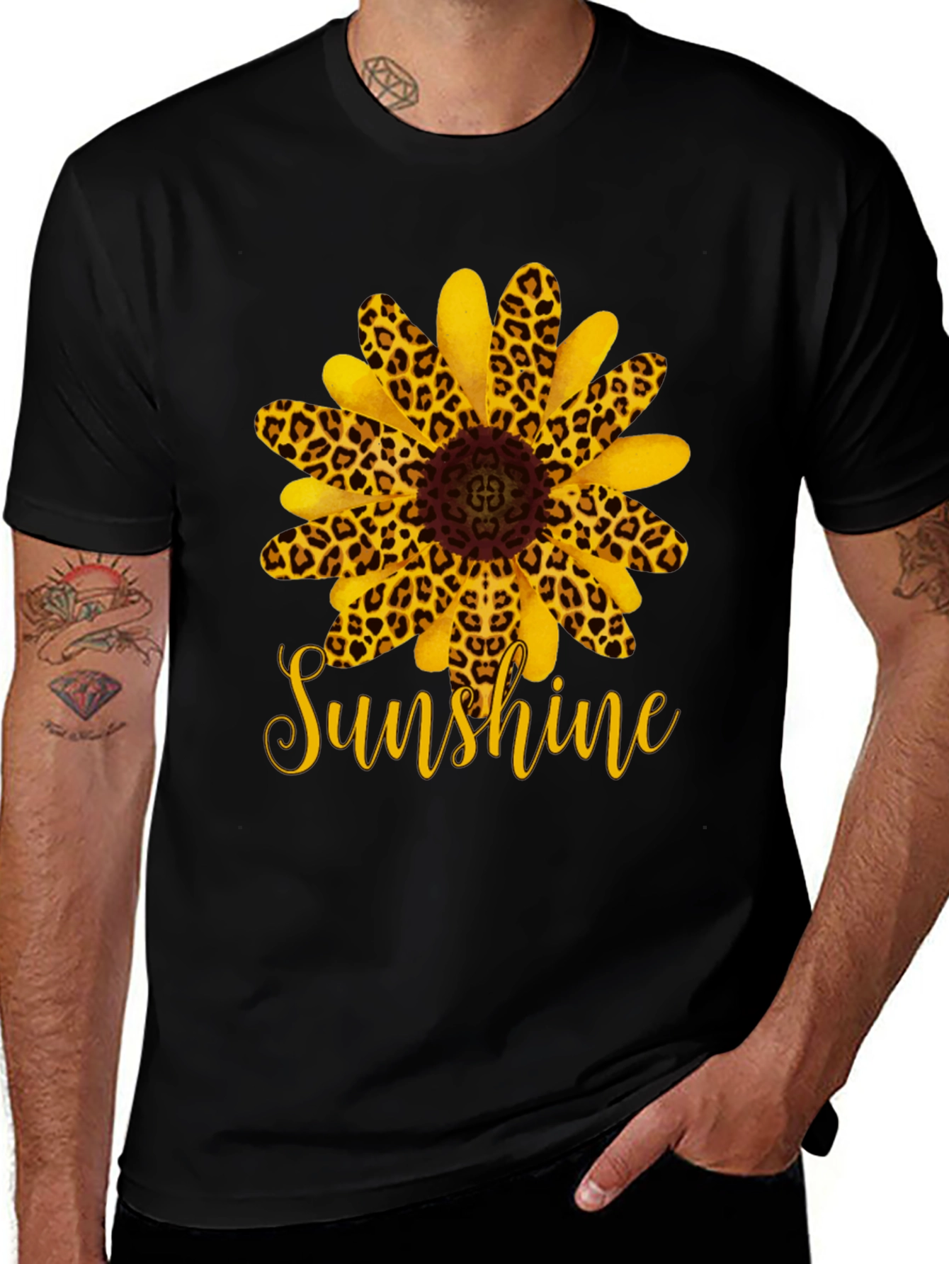 Variant 18 of Leopard Sunflower 'Sunshine' Black T-Shirt